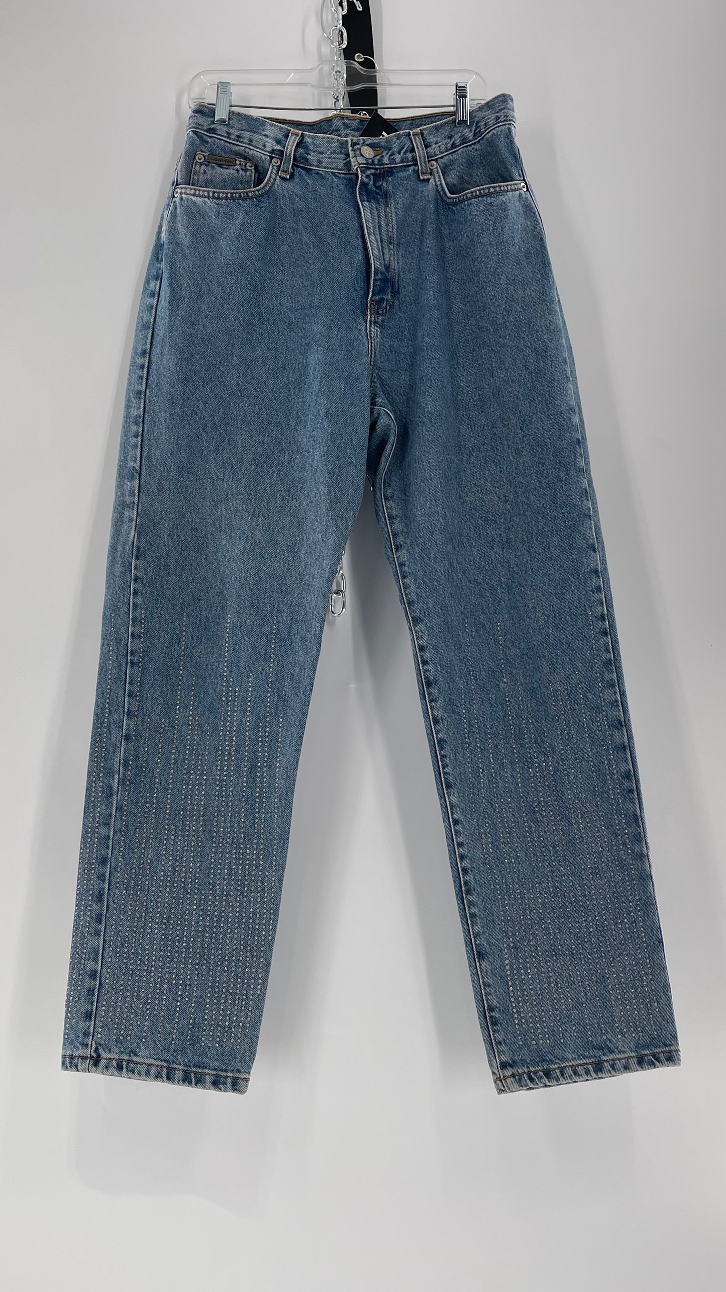 Vintage Calvin Klein Stone Washed Jeans with Silver Glitter Hem (29/30)
