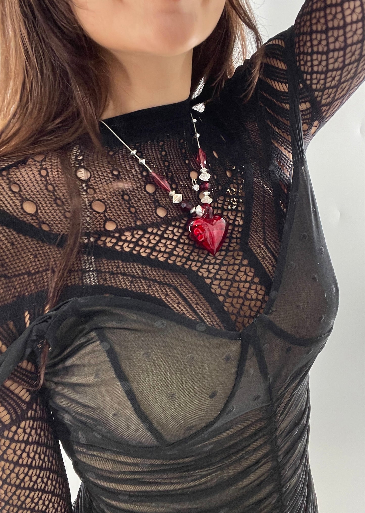Vintage Glass Hearts Red Choker