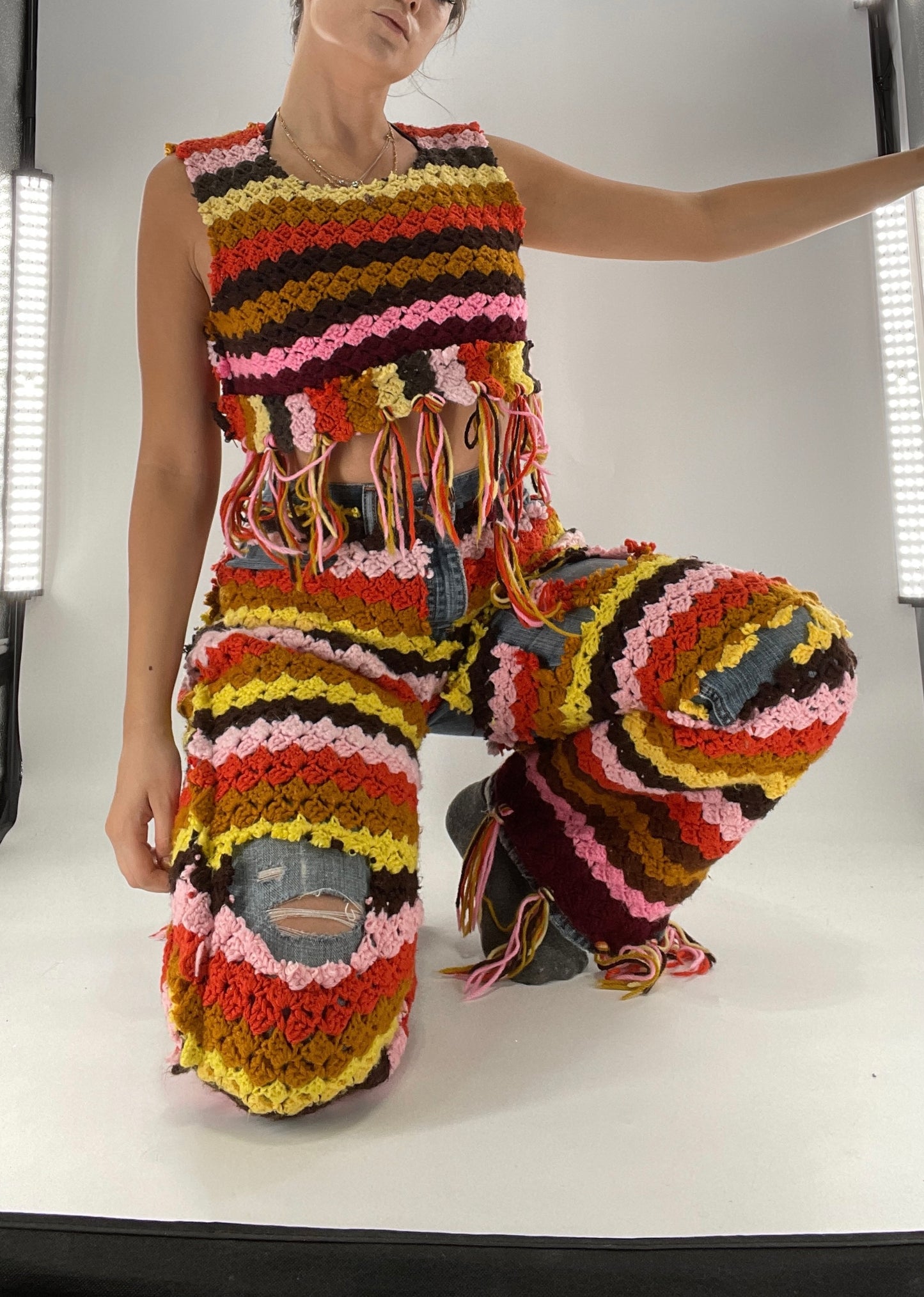 Custom Handmade RAGGEDY ANN Crochet Fringe Lined Crop (S/M)