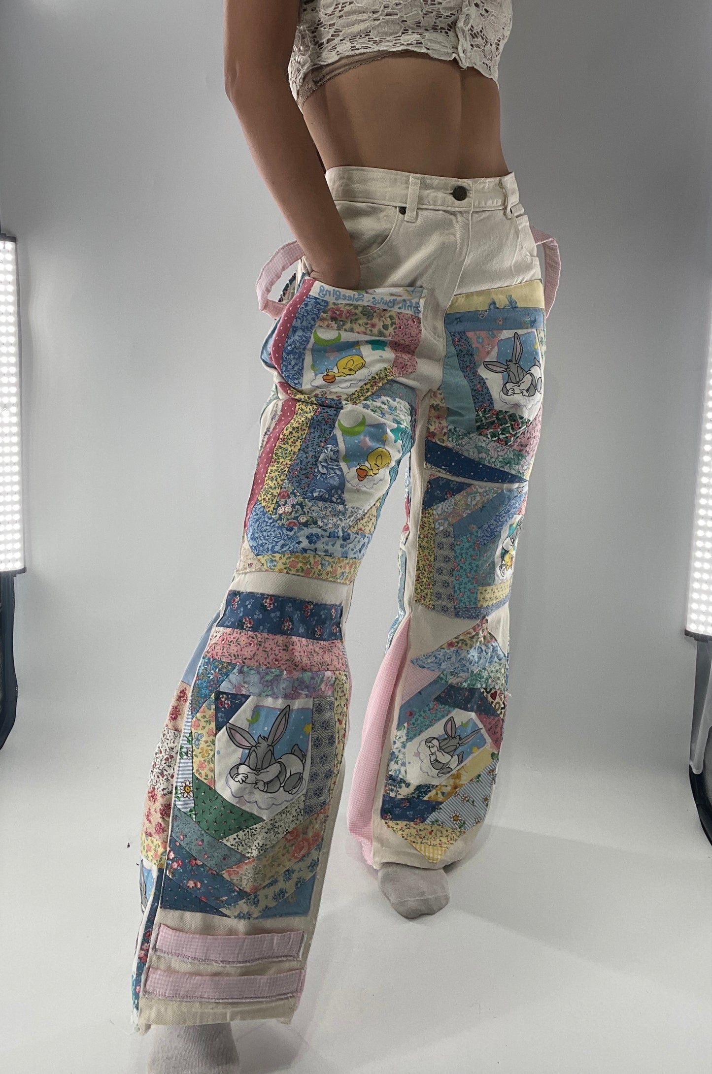 Custom - Handmade Reworked Looney Toons Cutie Pie Patchwork Flares