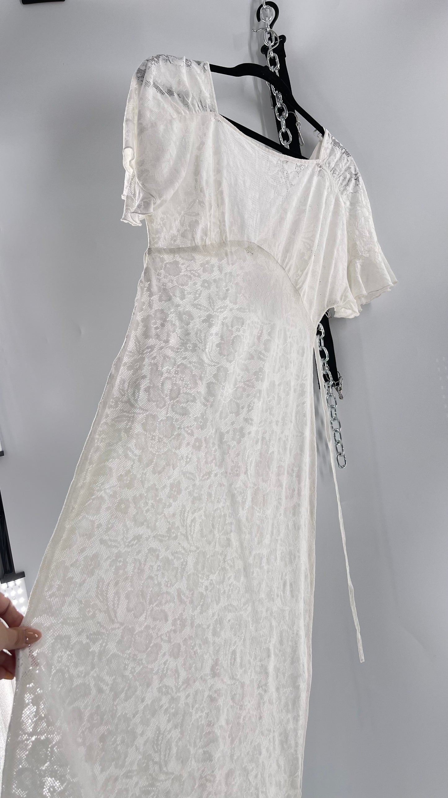 Free People White Lace Gauze Dress (XS)