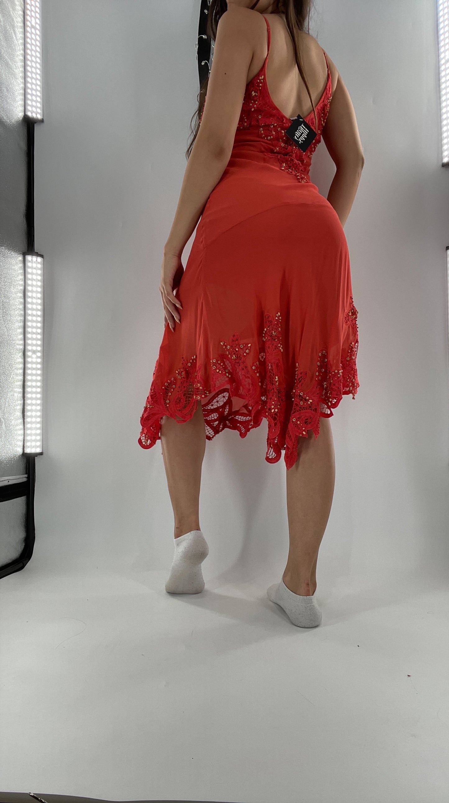 1990s Vintage Cache Coral Appliqué Tropical Beaded Slip (2)
