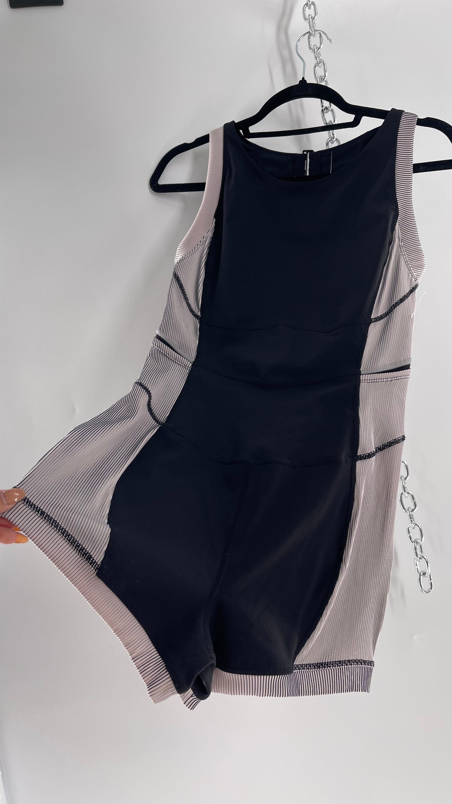 Free People Movement Black and White Open Back Romper (Medium)