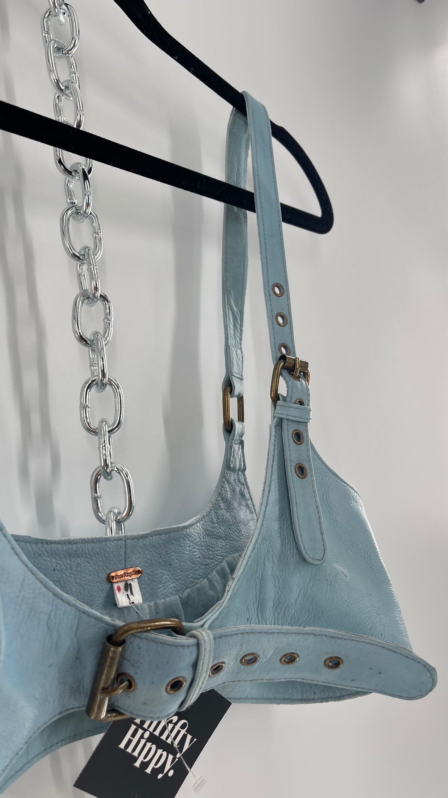 Free People Baby Blue Buckled Corset Belt (Large)