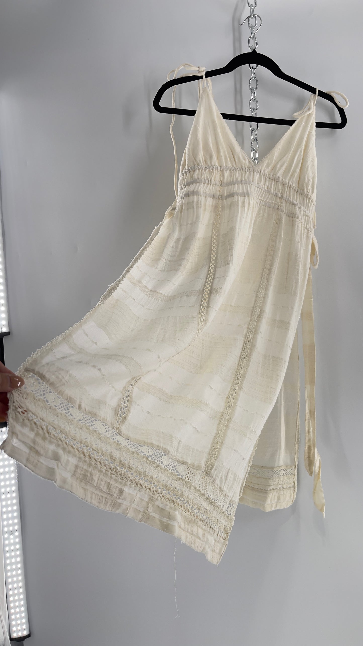 Free People White Cotton Lace Slit Side Midi (Medium)
