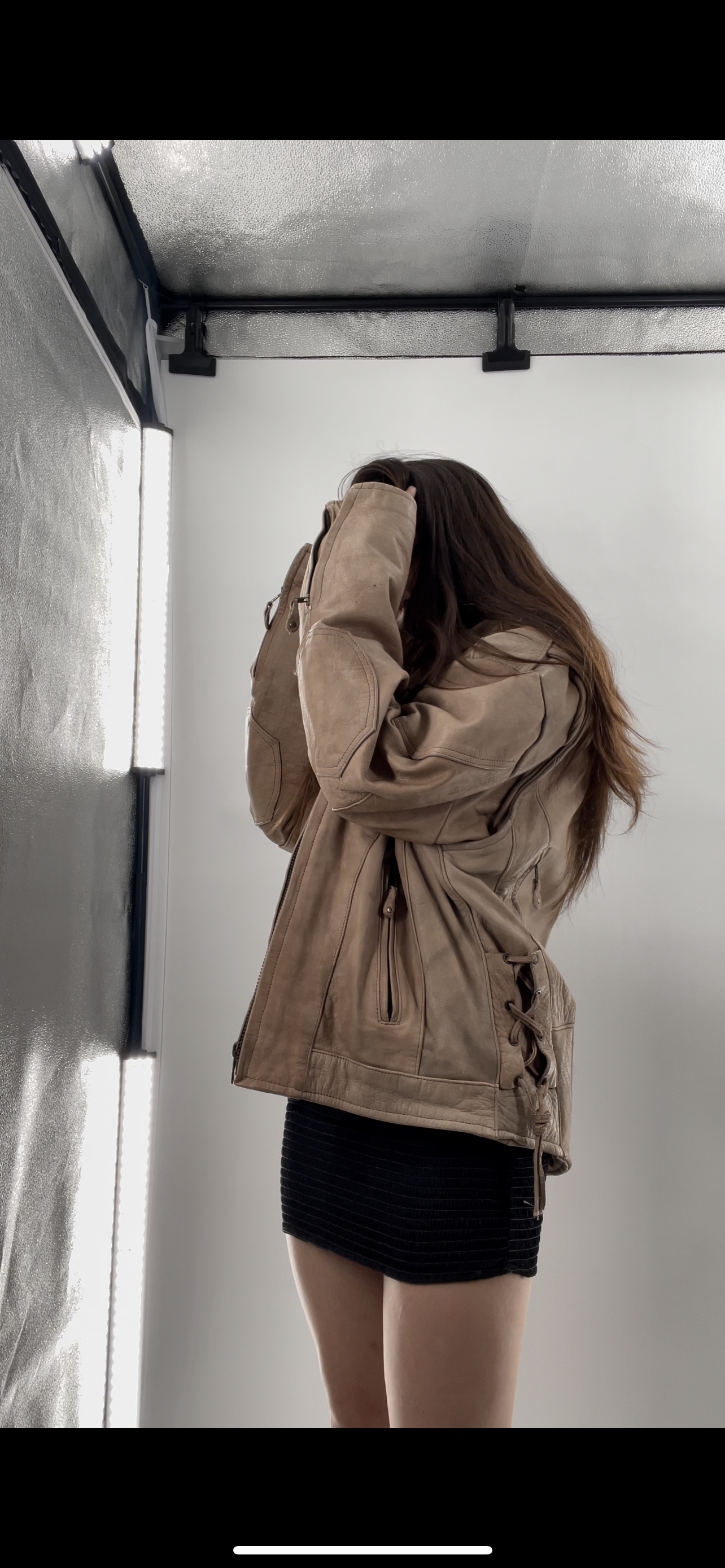 Hot Leathers Light Beige Leather Jacket Front Zipper (Size 46)