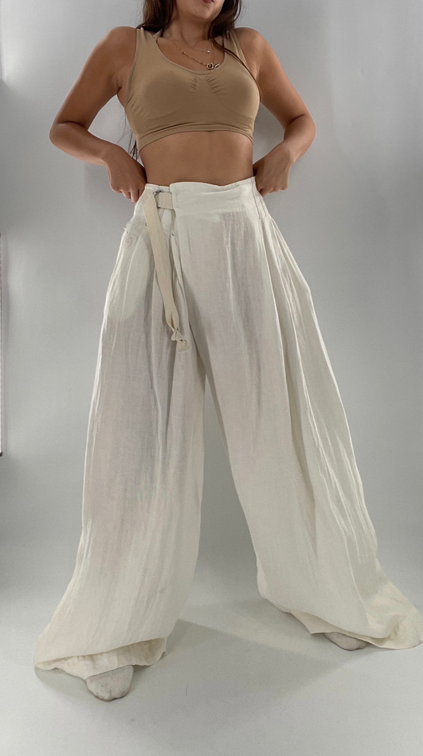 Free People Off White Pleated Trouser Wide Leg (2)