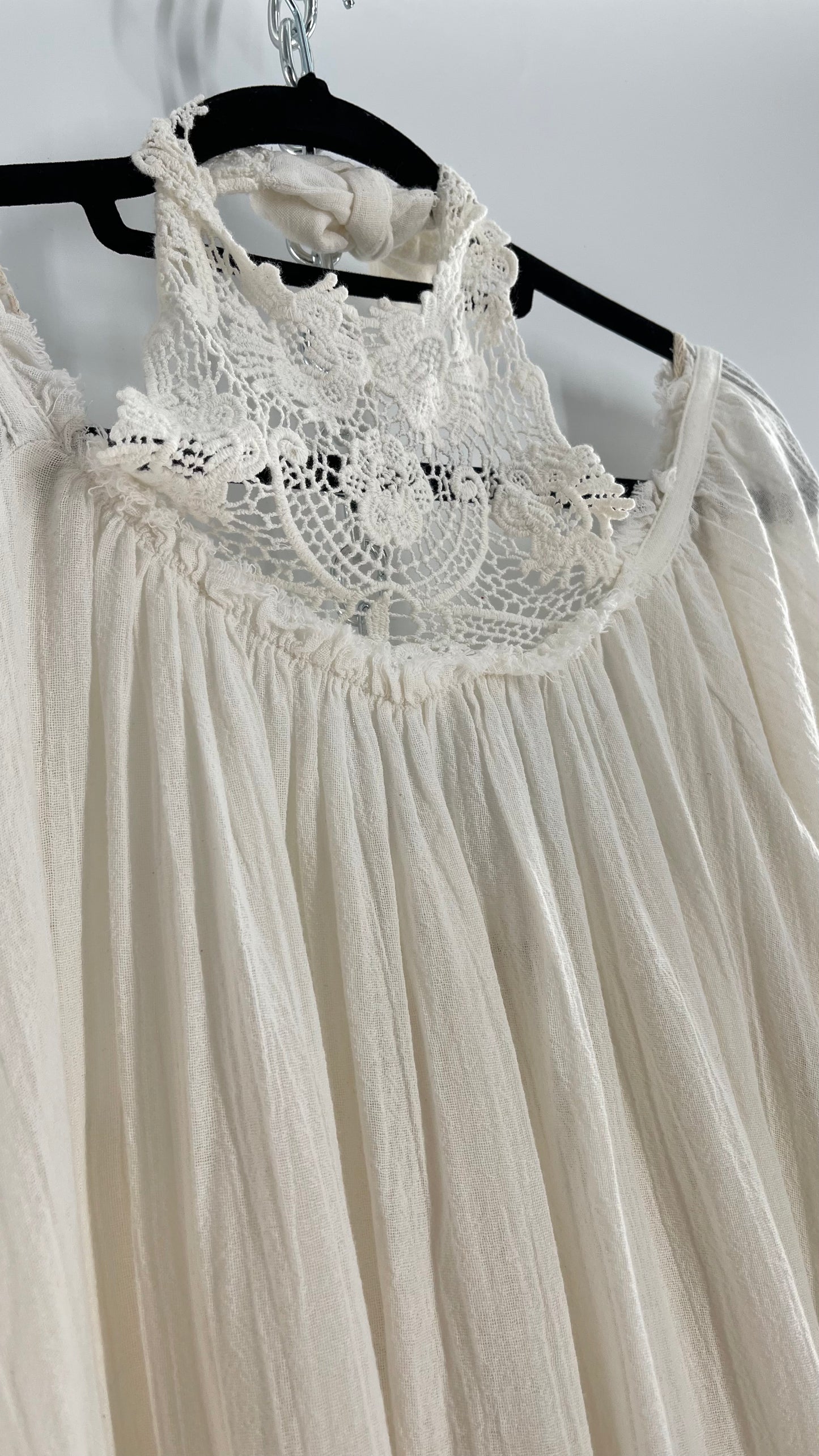 Free People Flowy Gauze/Cotton Free Flow Dress with Lace Halter (Small)