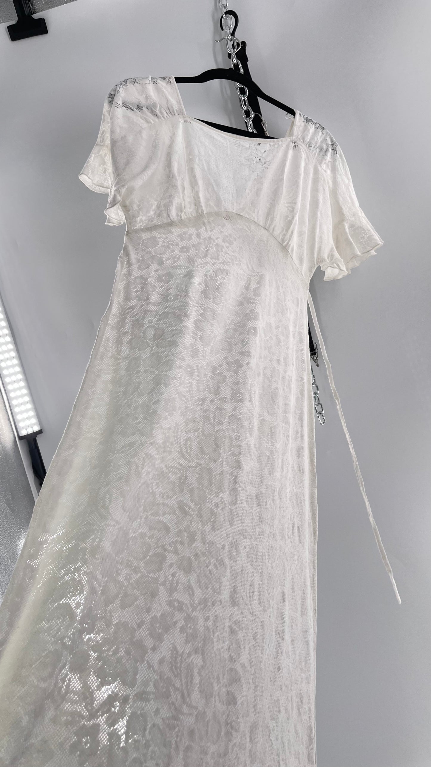 Free People White Lace Gauze Dress (XS)