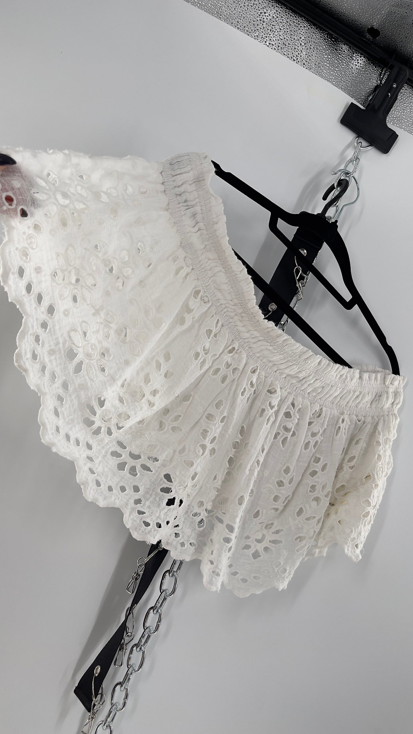 Free People Eyelet Cotton White Off the Shoulder Ruffle Bandeau (Medium)