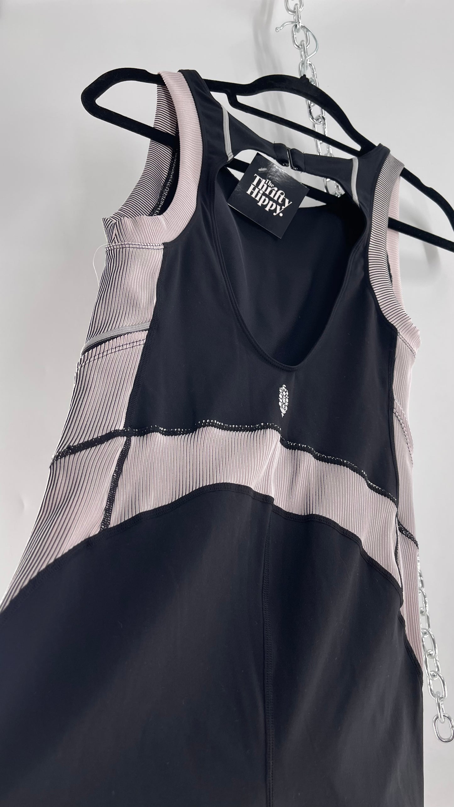 Free People Movement Black and White Open Back Romper (Medium)