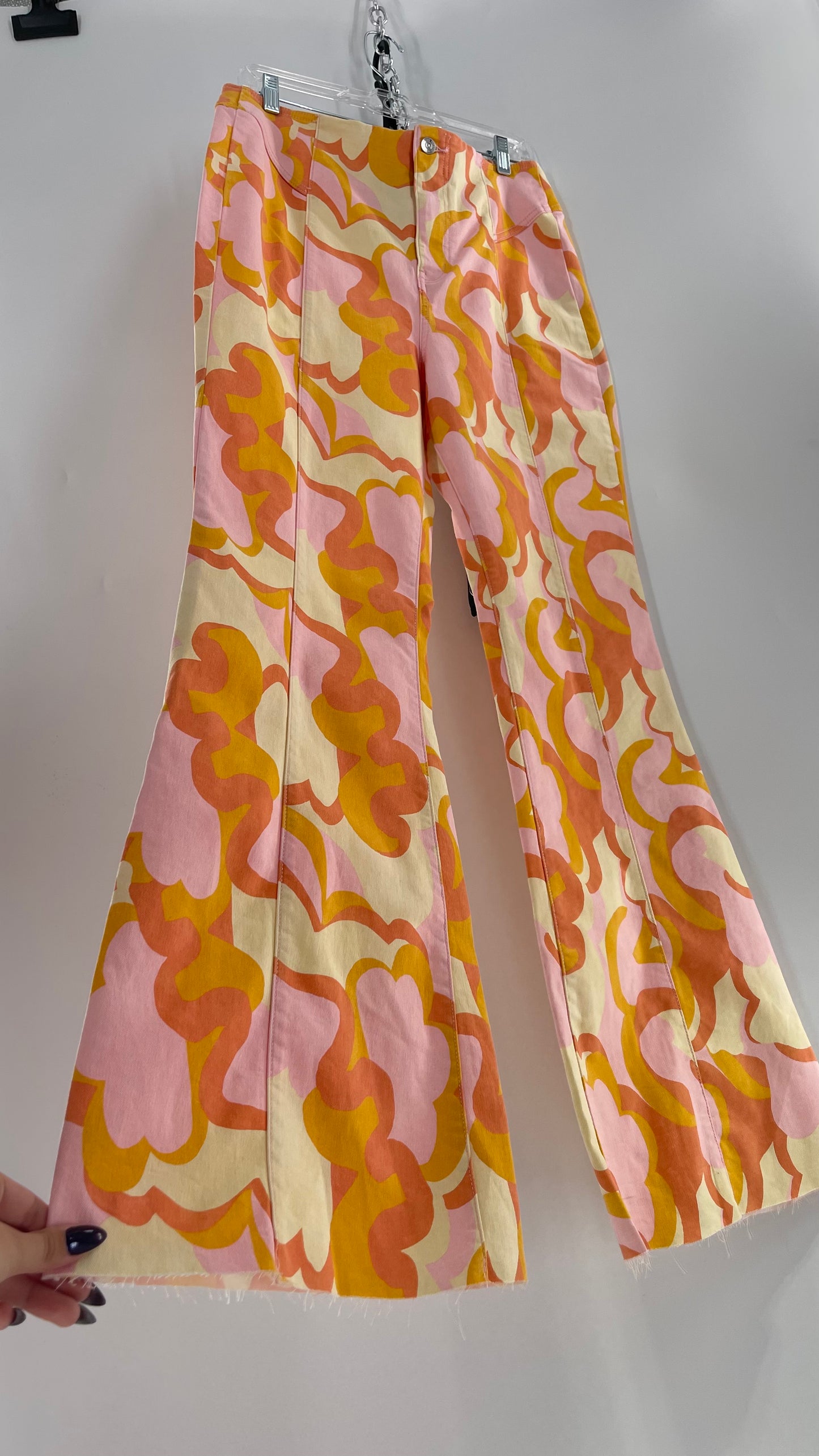 Free People Youthquake Warm Toned Funky Patterned Flare Bell Bottoms (31)