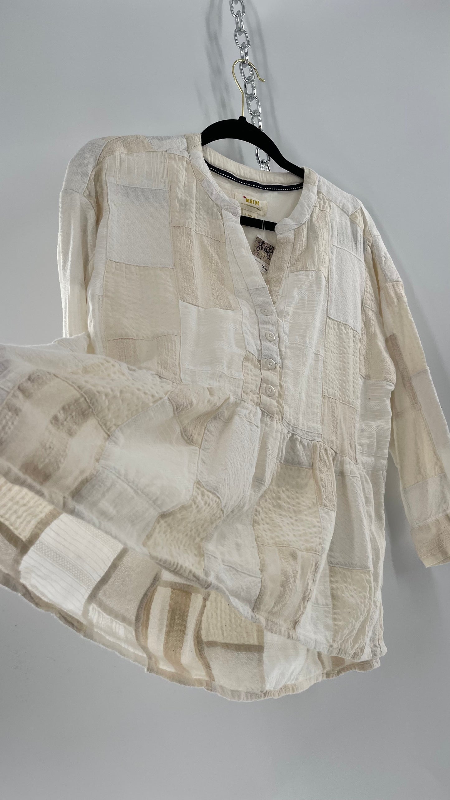 Maeve Anthropologie Beige Patchwork Long Sleeve Top (XS)