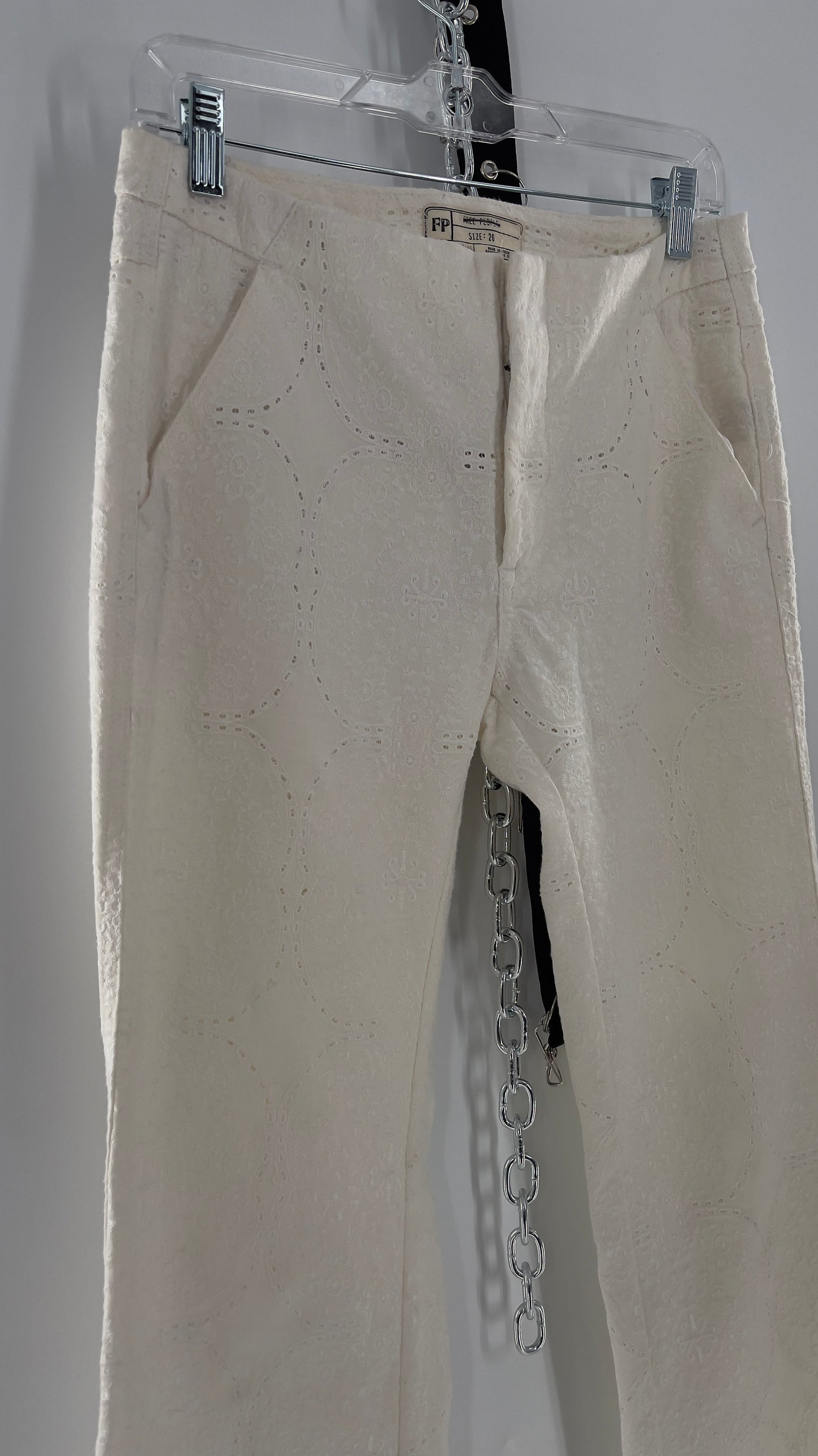 Free People White Eyelet Lace Low Rise Kick Flares (26)