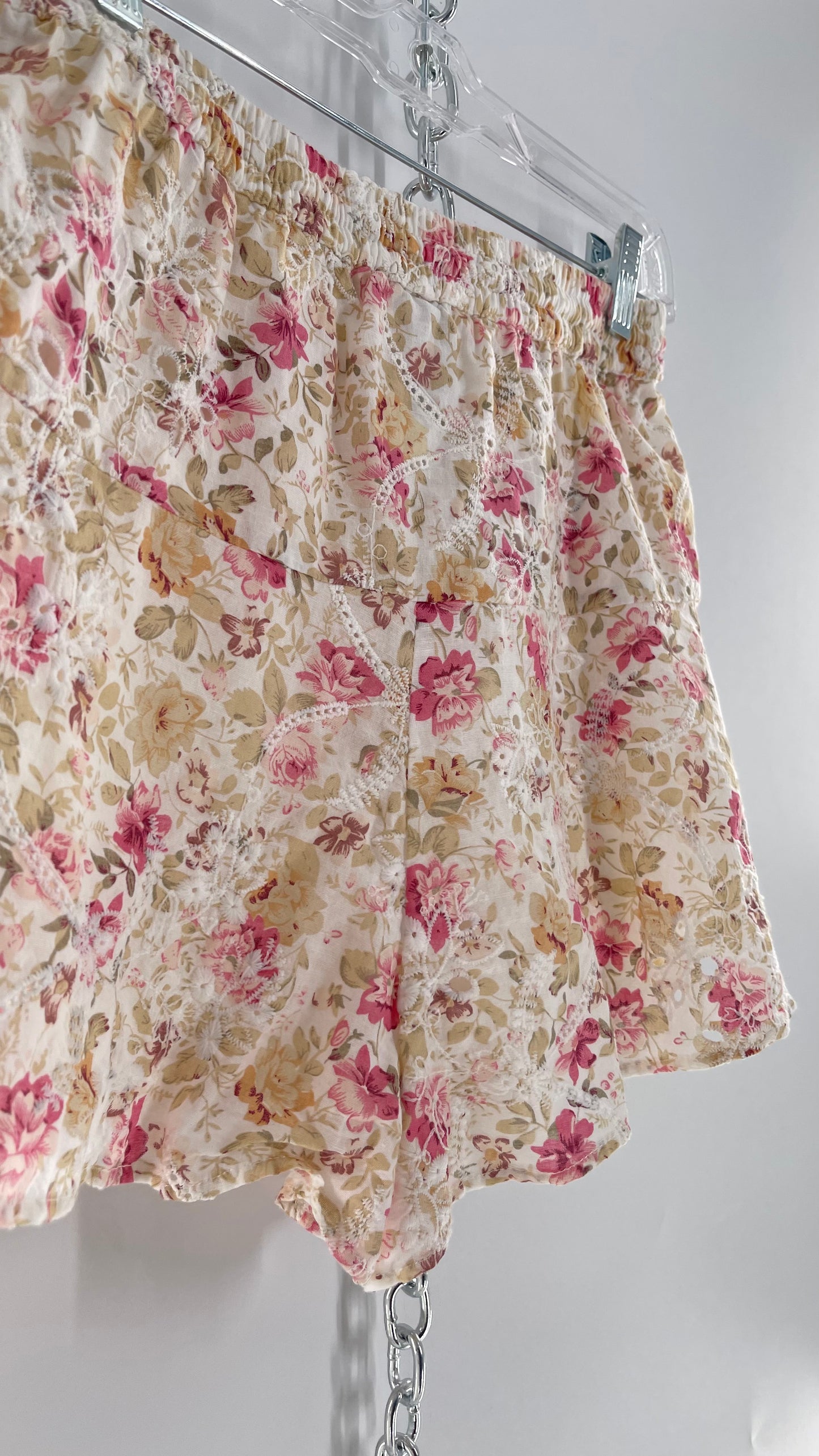MINKPINK Romantic Floral Lace Tie Side Tassel Shorts (Medium)