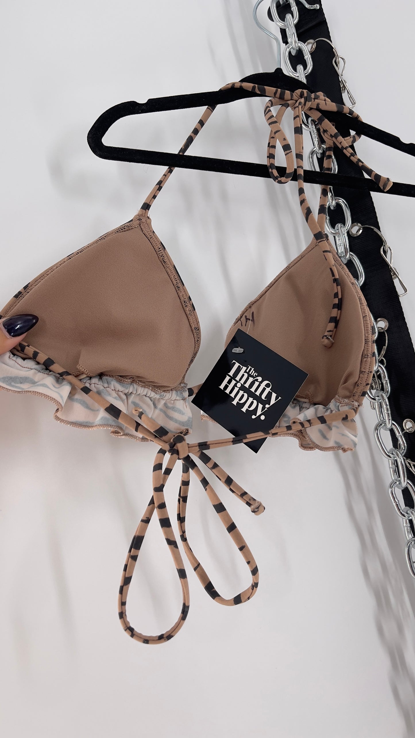 Brown Zebra Printed Triangle Swim Top (Small)
