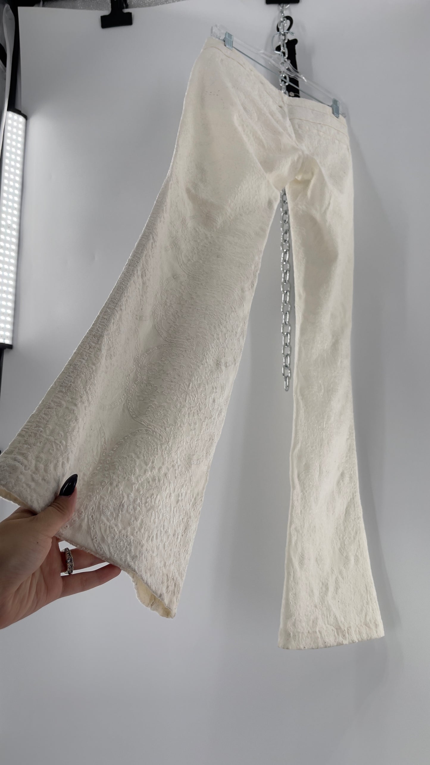 Free People White Eyelet Lace Low Rise Kick Flares (26)