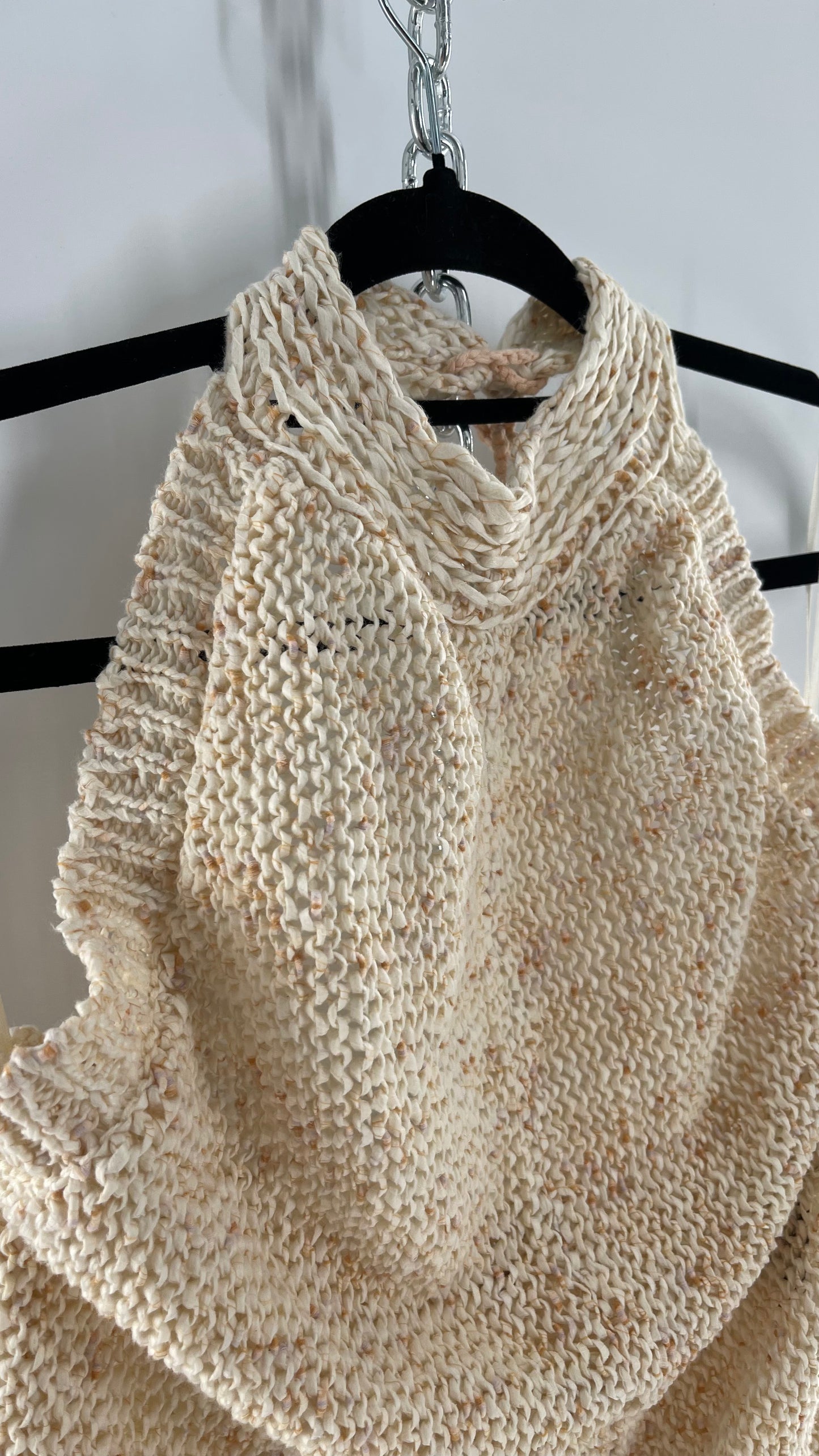 Free People Beige Peaches and Cream Crochet Knit Romper (XL)