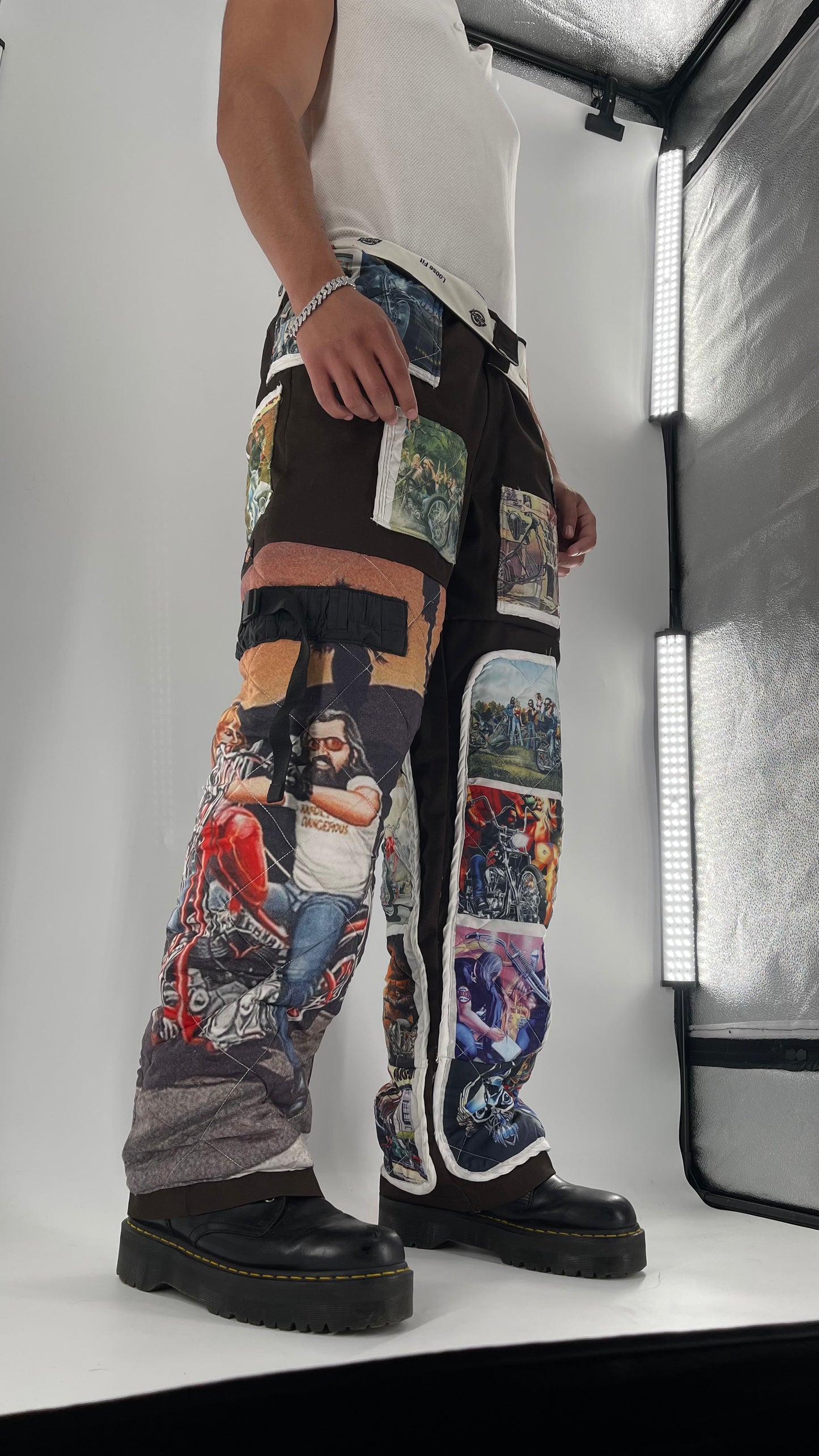 Custom - Handmade Reworked Dickies with Quilted Moto Pattern