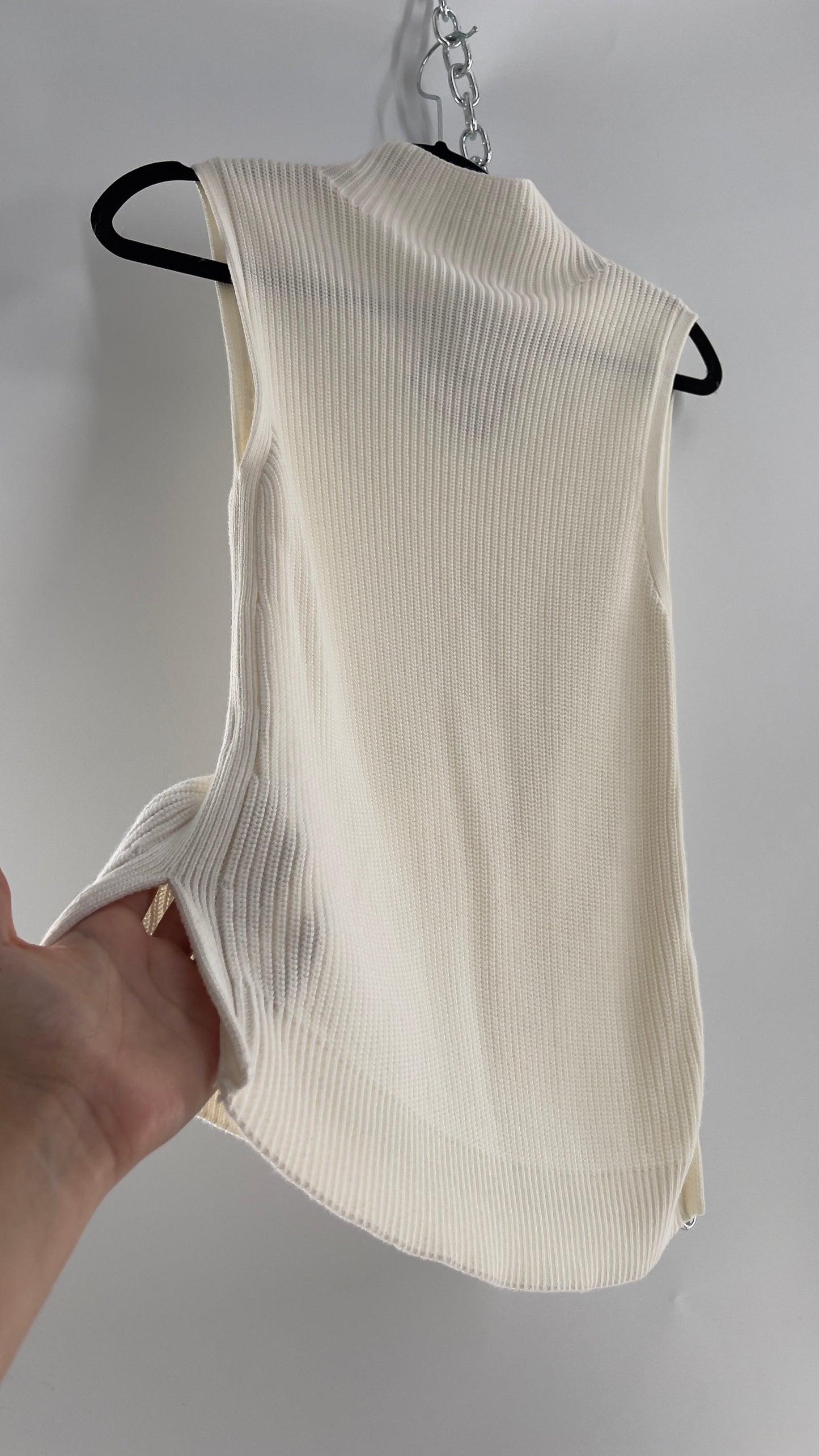 White House Black Market White Knit Mock Neck Tank (Small)
