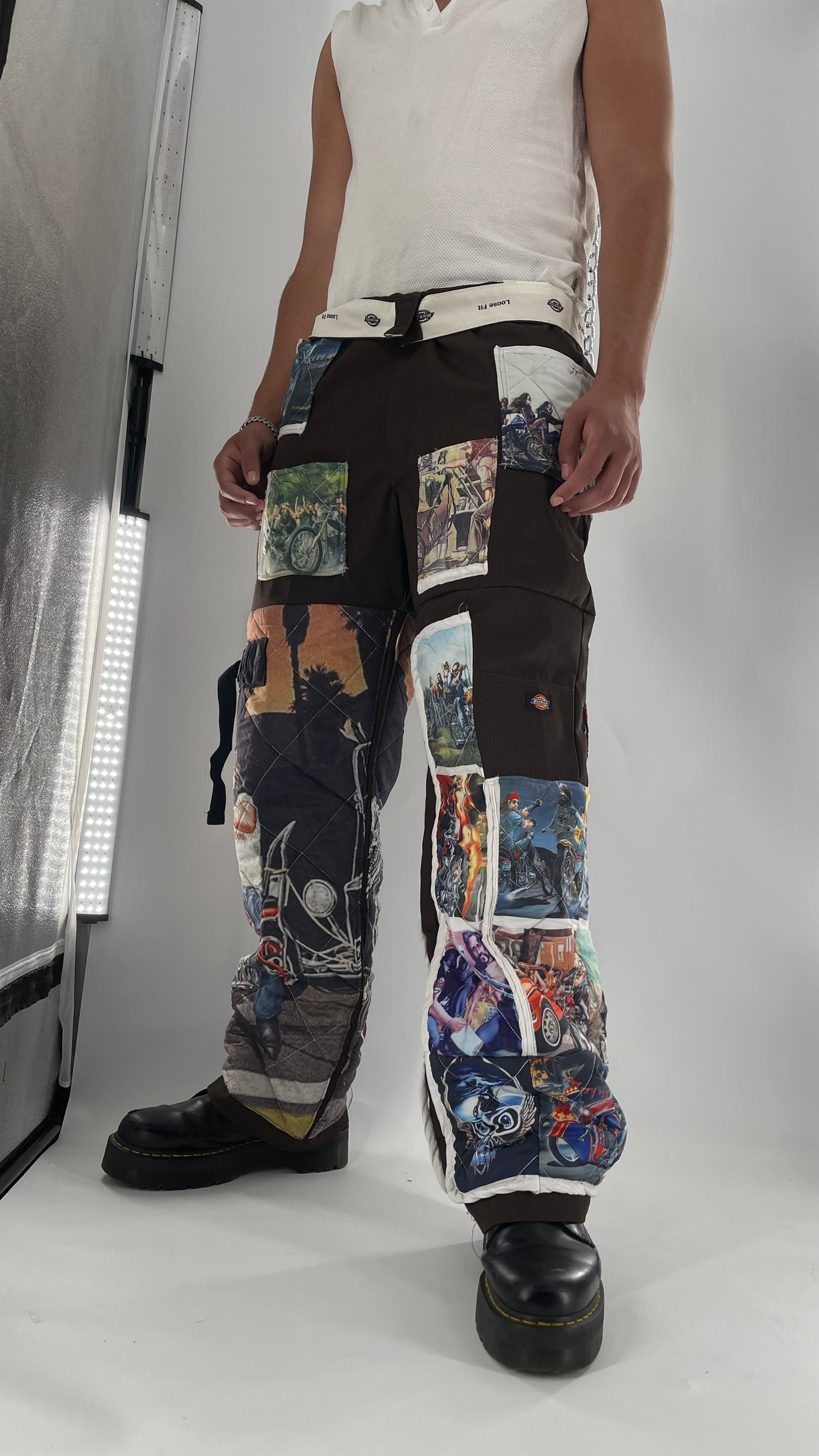 Custom - Handmade Reworked Dickies with Quilted Moto Pattern