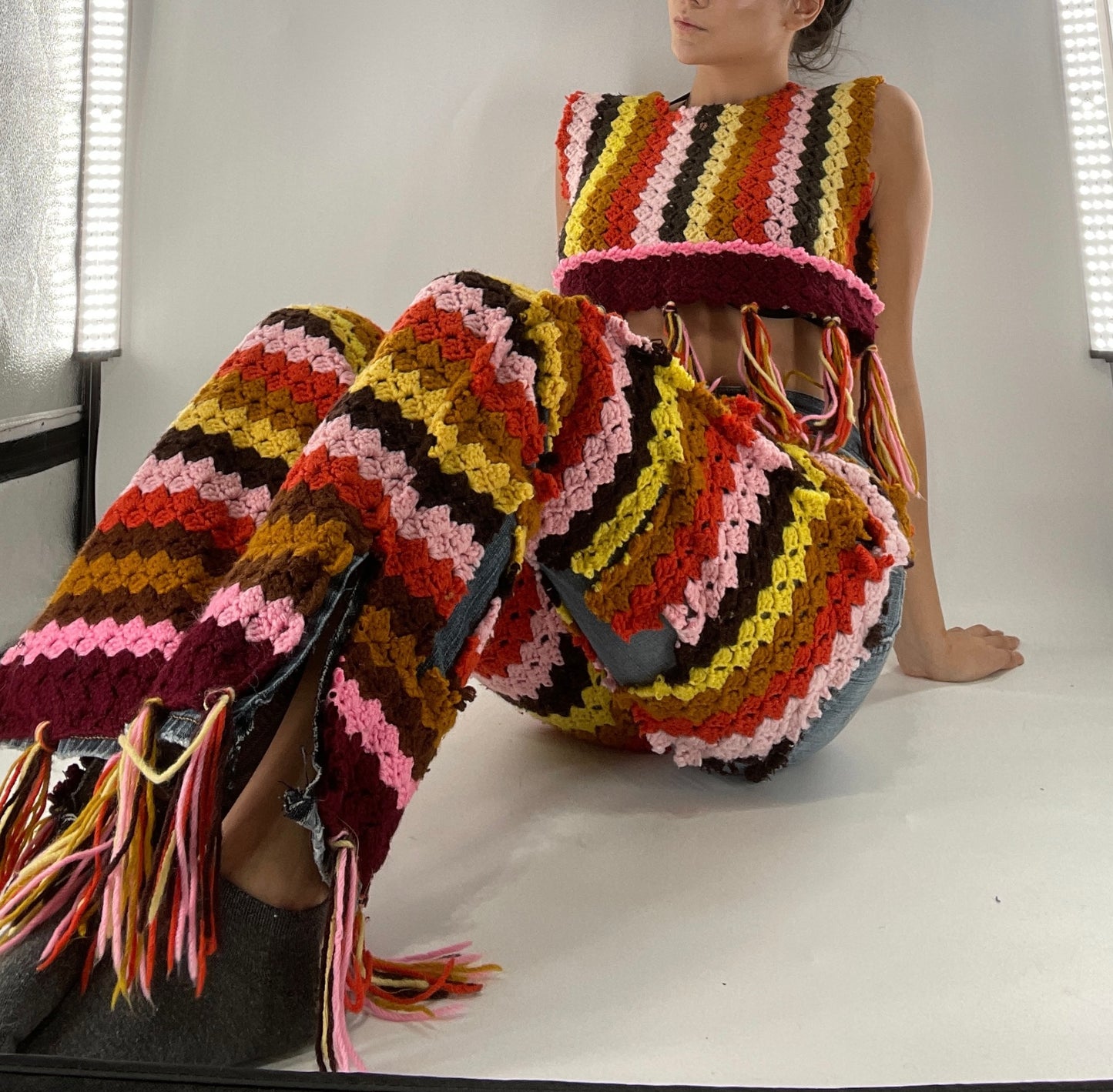 Custom Handmade RAGGEDY ANN Crochet Fringe Lined Crop (S/M)