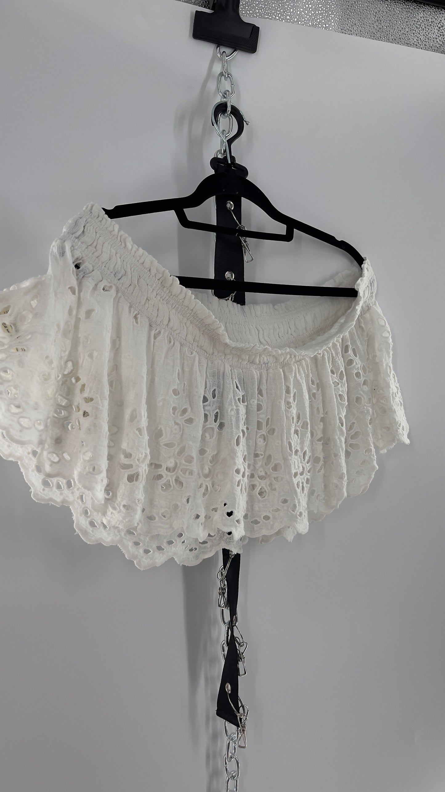 Free People Eyelet Cotton White Off the Shoulder Ruffle Bandeau (Medium)