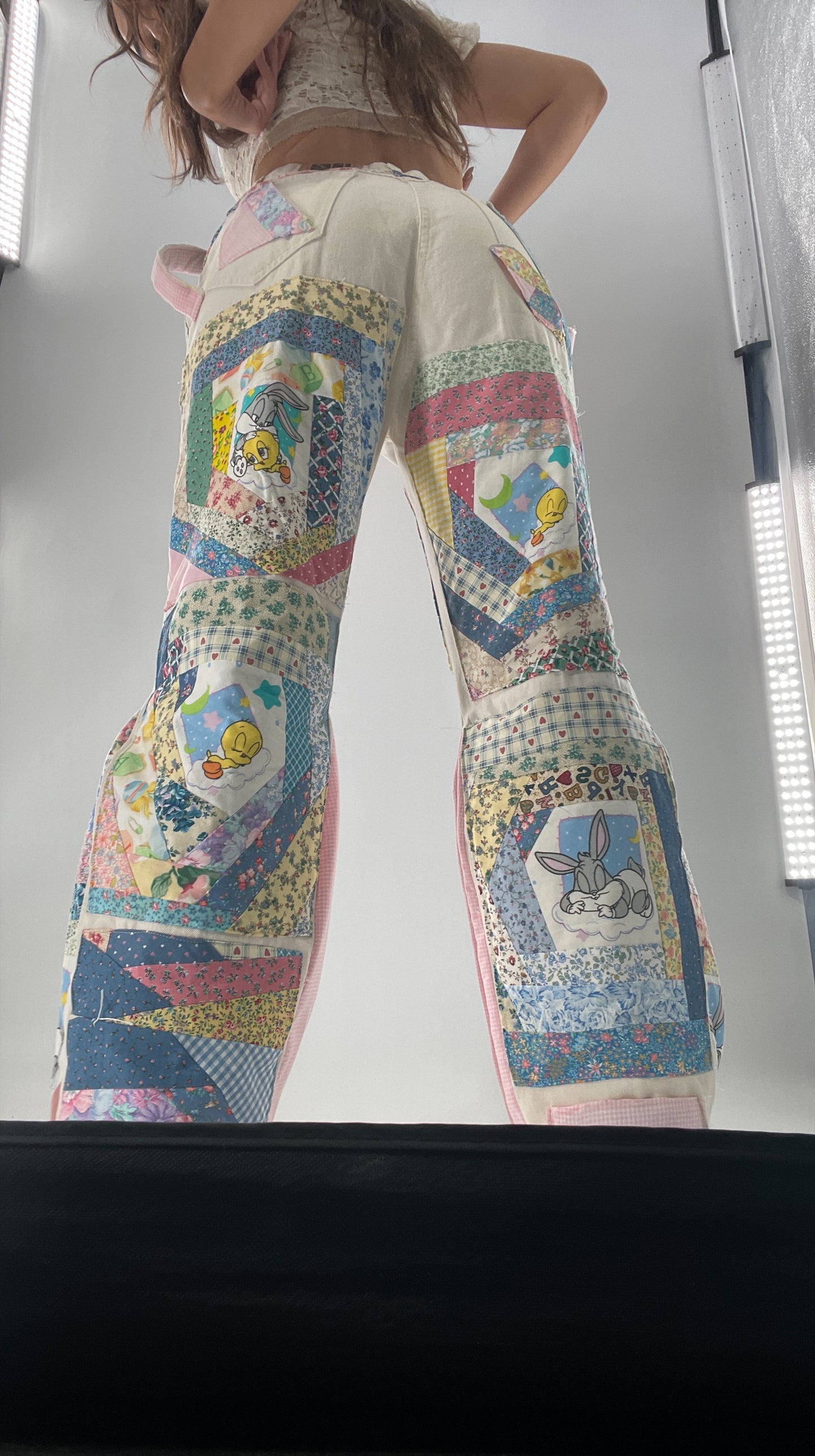 Custom - Handmade Reworked Looney Toons Cutie Pie Patchwork Flares
