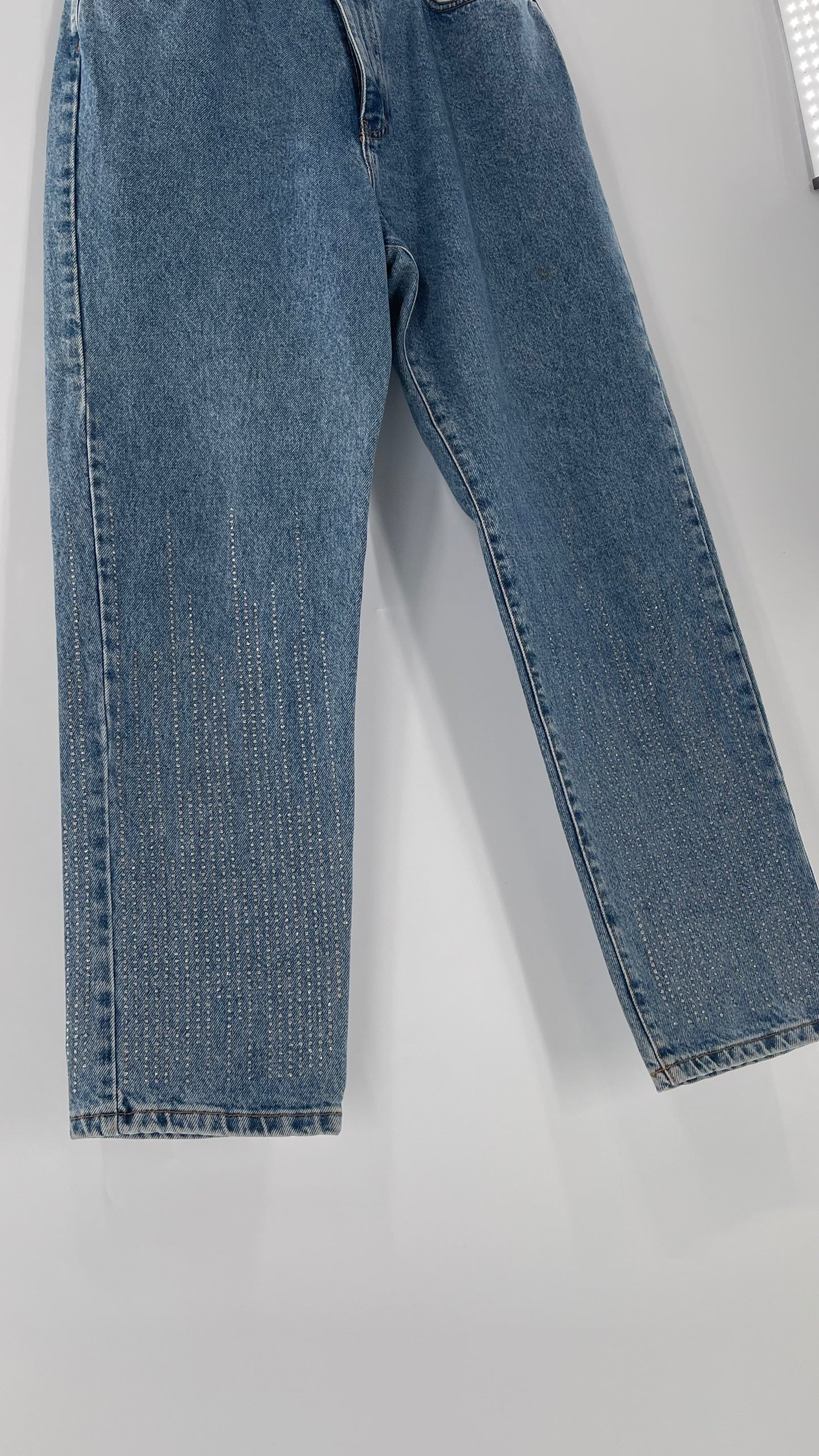 Vintage Calvin Klein Stone Washed Jeans with Silver Glitter Hem (29/30)