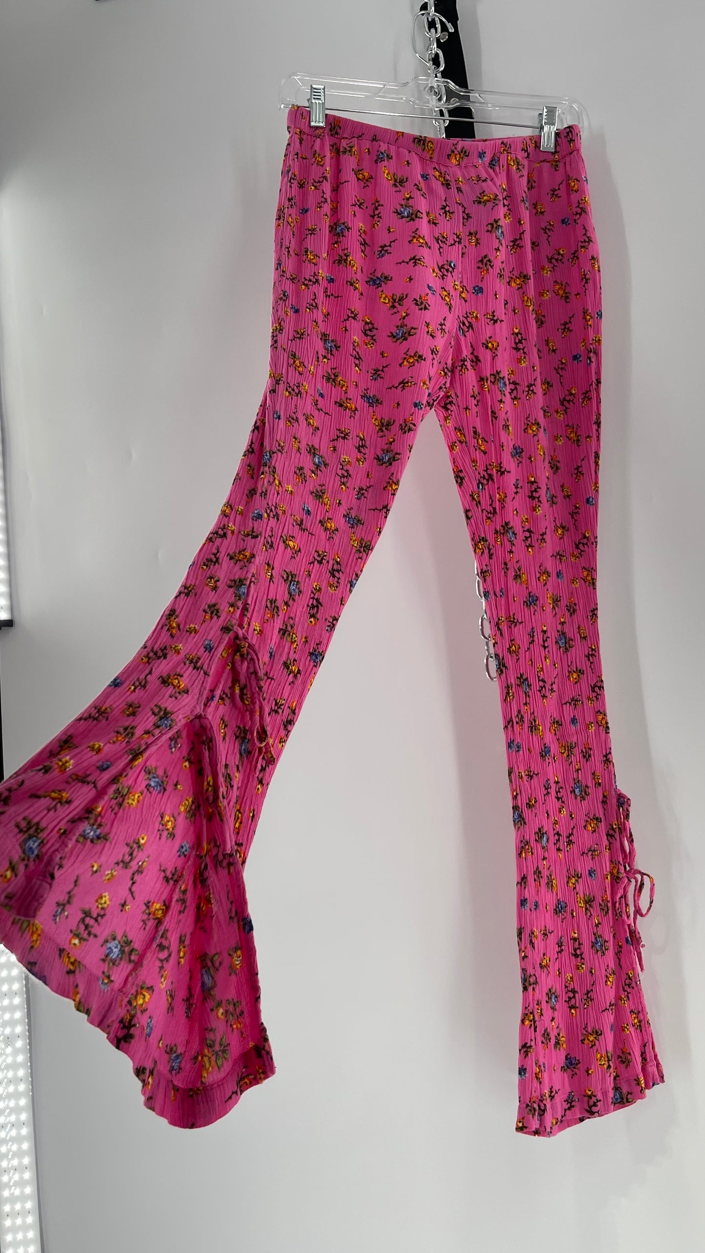 Urban Outfitters Crimped Floral Flares with Tie Up Ankle Detailing (Small)