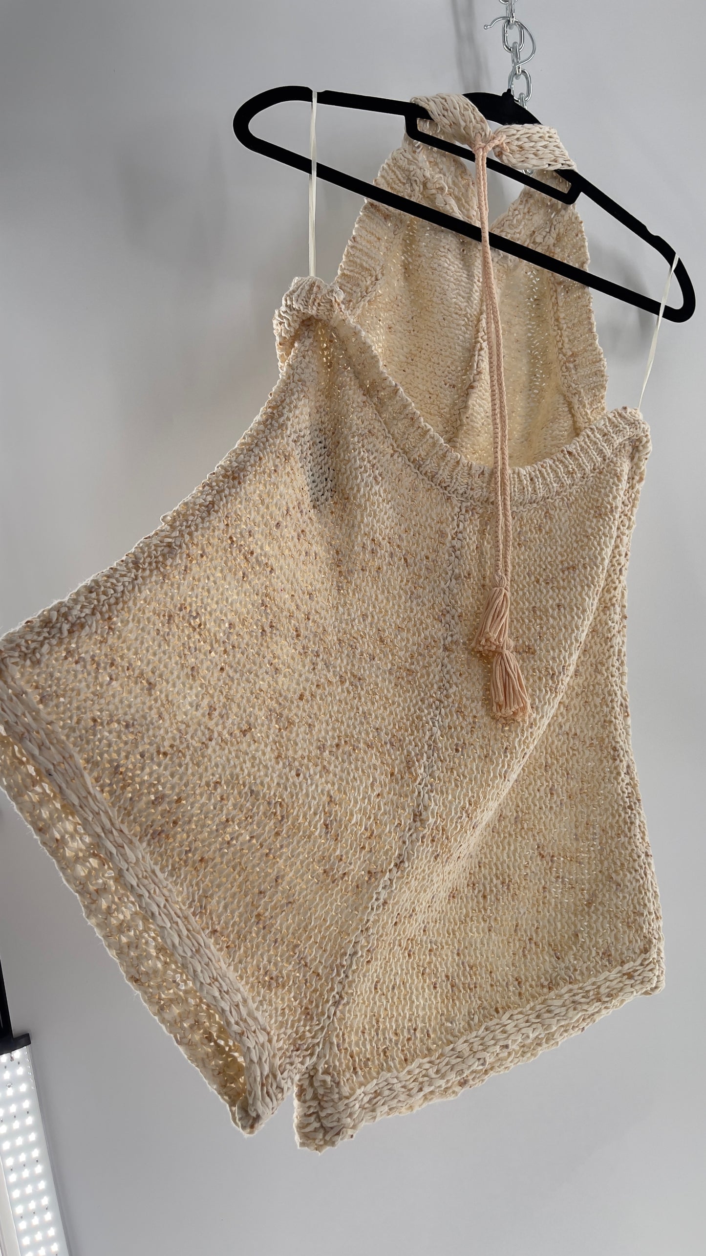 Free People Beige Peaches and Cream Crochet Knit Romper (XL)
