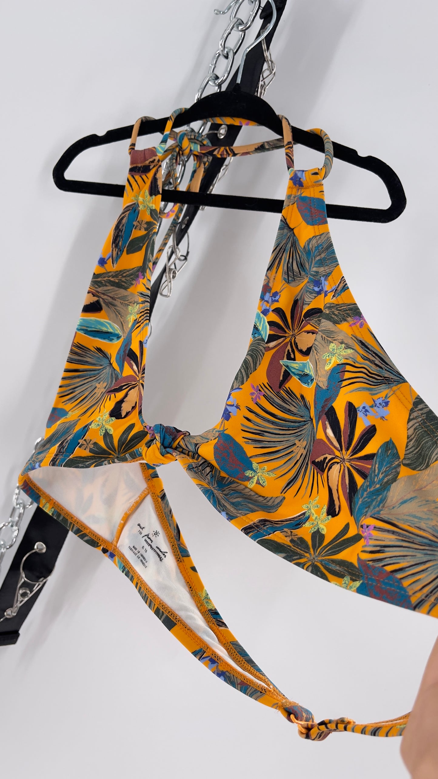 Urban Outfitters Out From Under Mustard Tropical Patterned Halter Swim Top (XL)