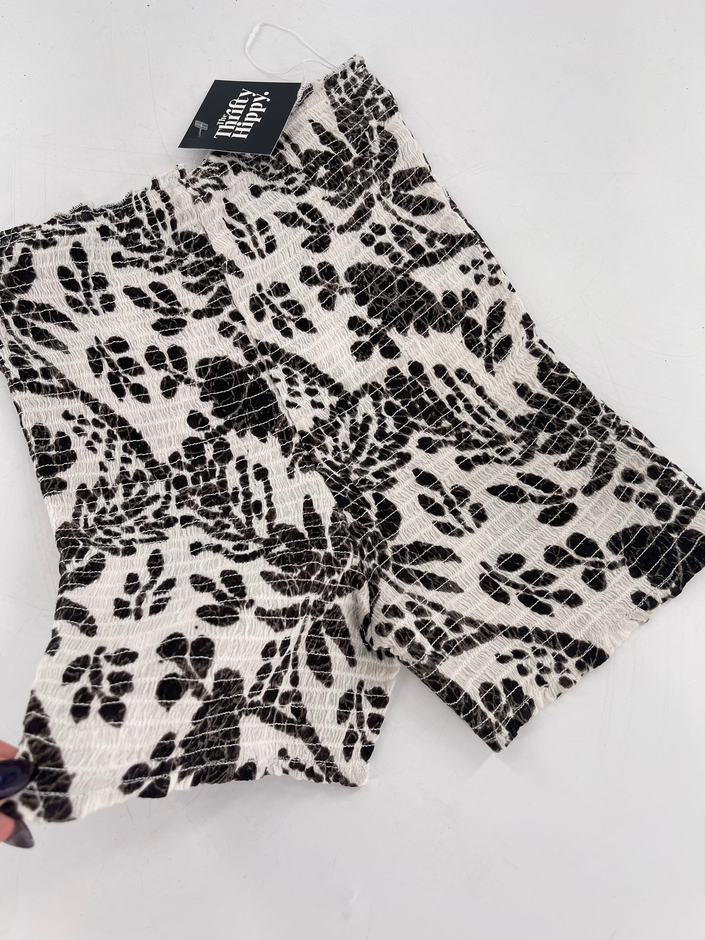 Free People White/Black Patterned Smocked Shorts (XS/S)