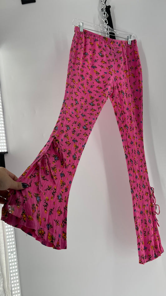 Urban Outfitters Crimped Floral Flares with Tie Up Ankle Detailing (Small)