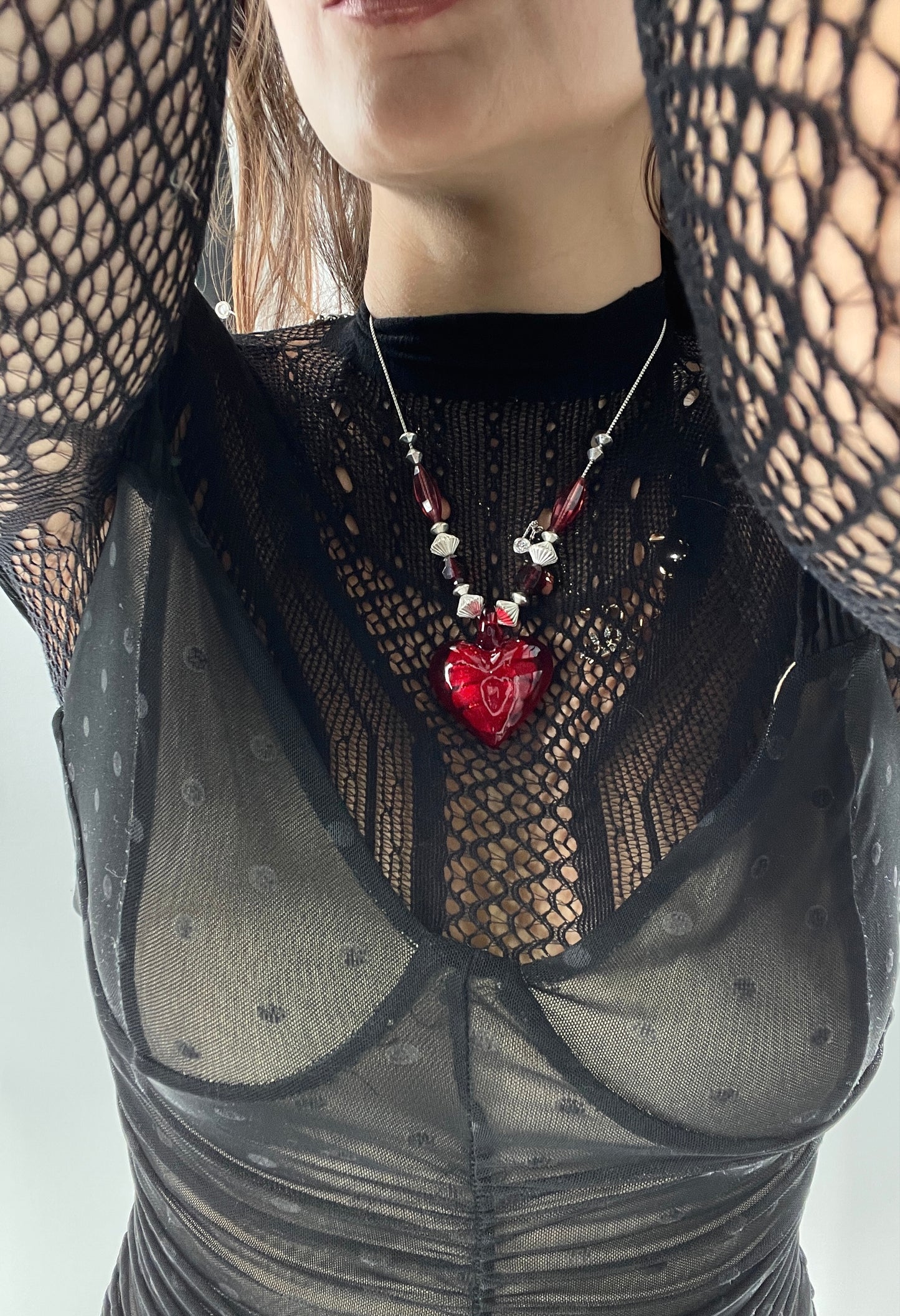 Vintage Glass Hearts Red Choker