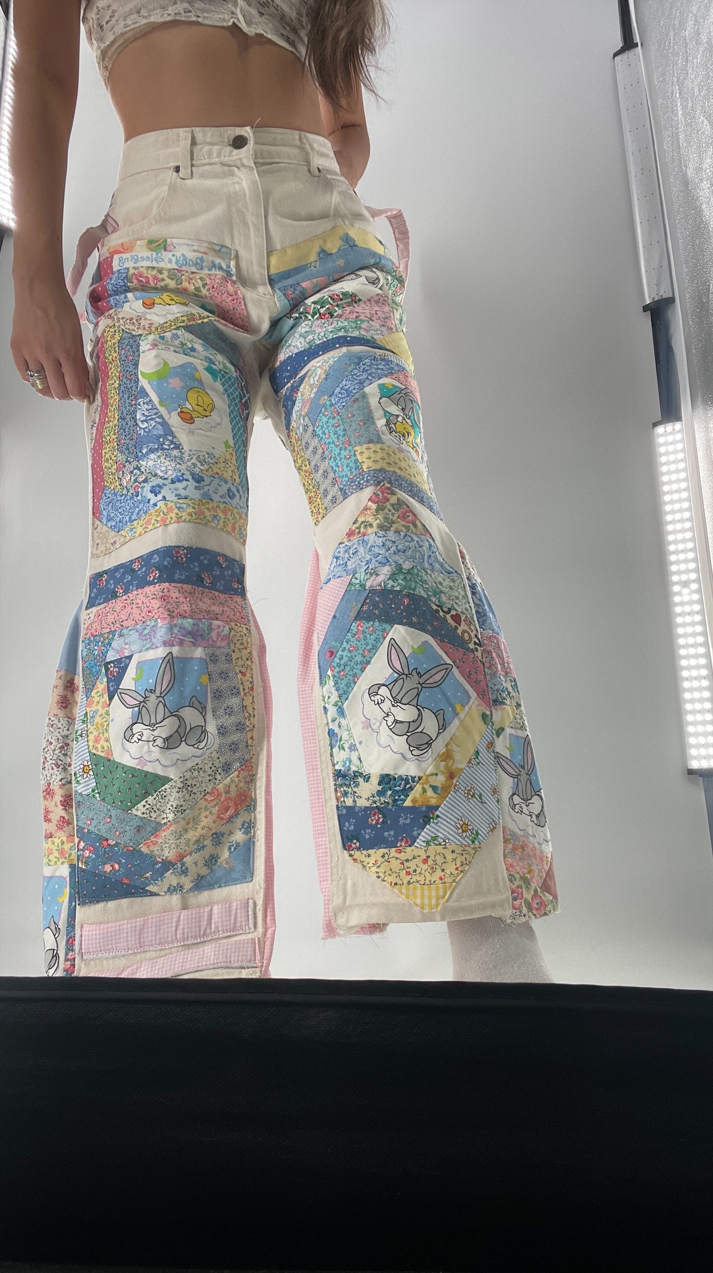 Custom - Handmade Reworked Looney Toons Cutie Pie Patchwork Flares