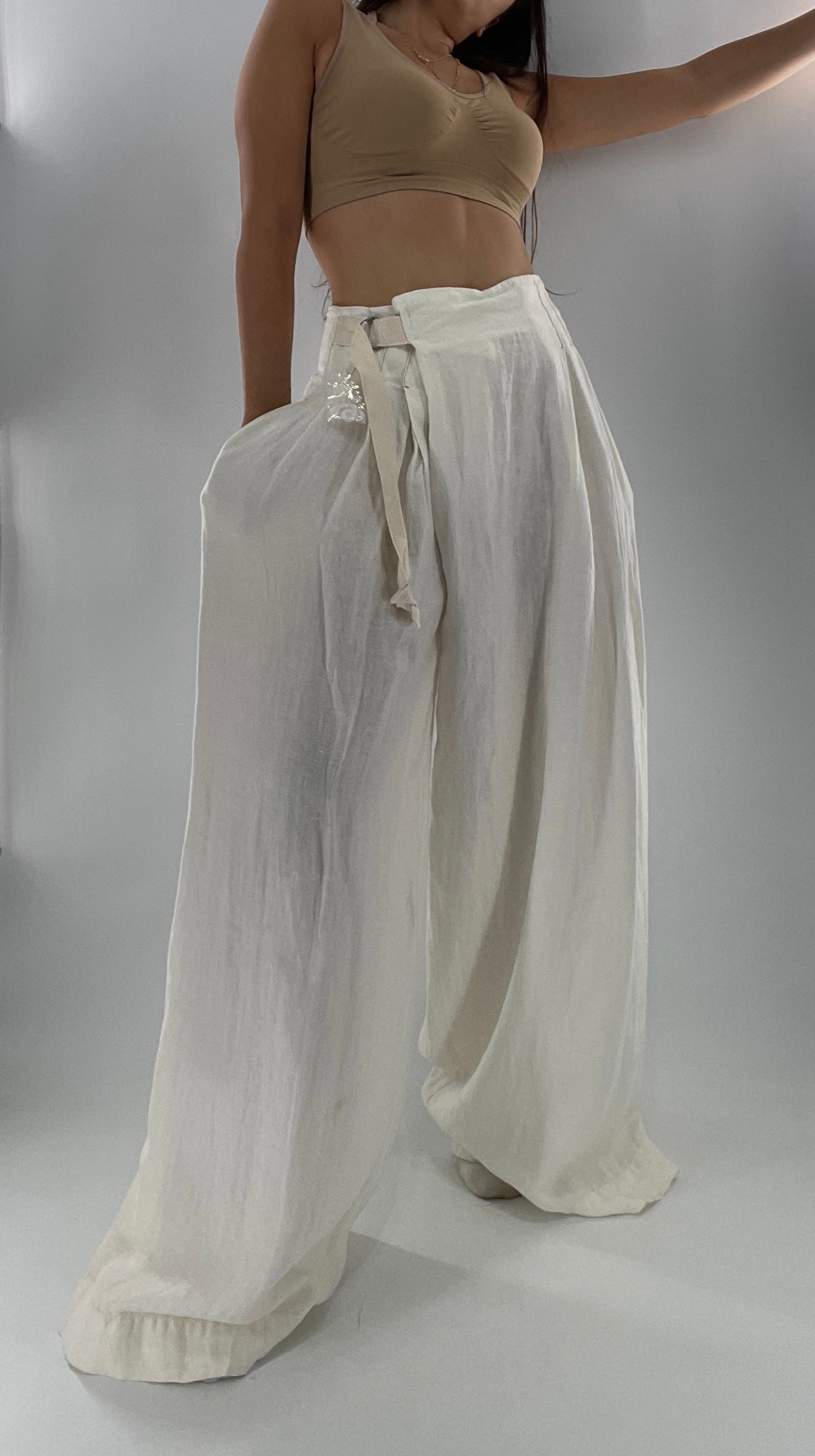 Free People Off White Pleated Trouser Wide Leg (2)