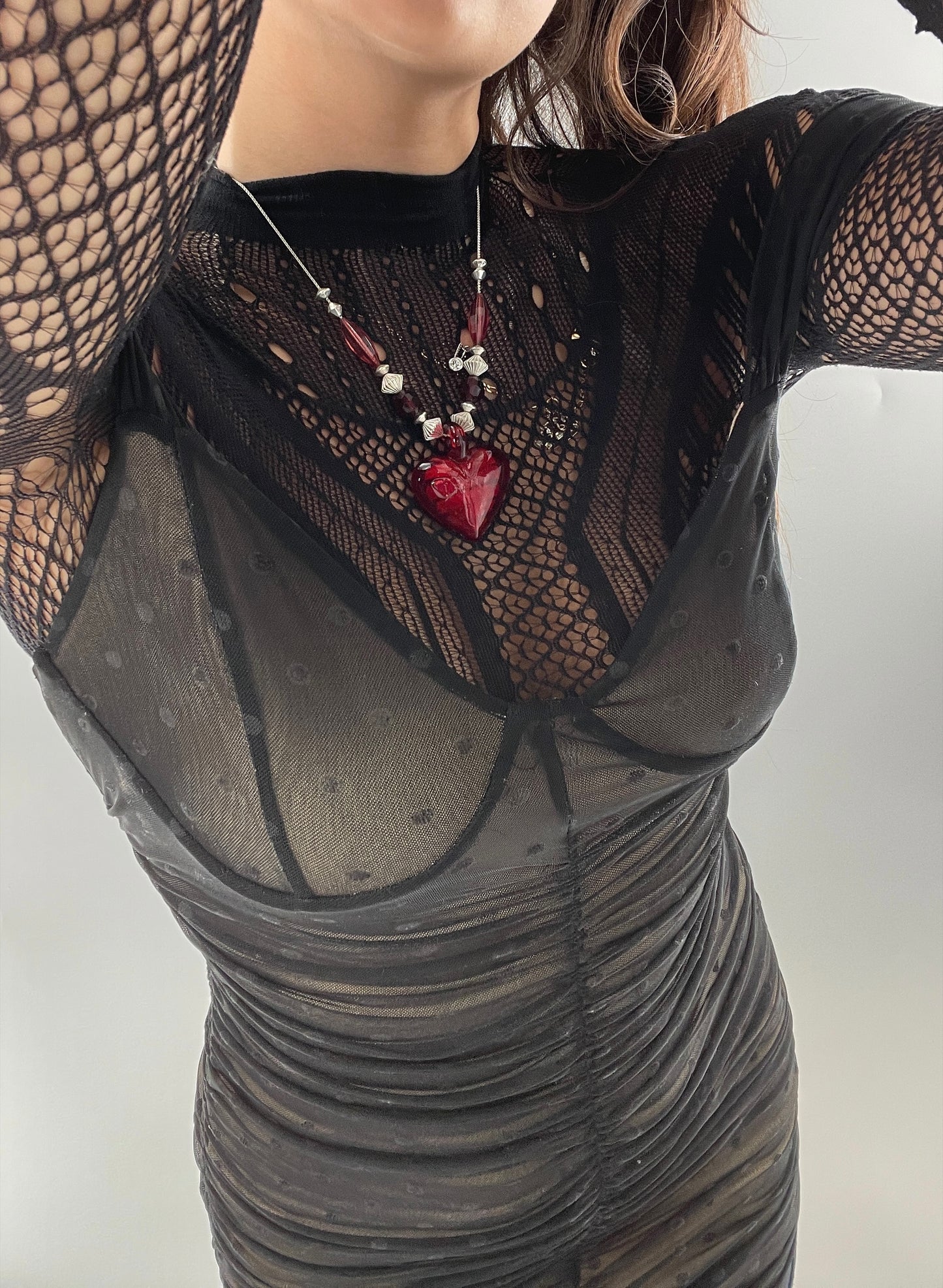 Vintage Glass Hearts Red Choker