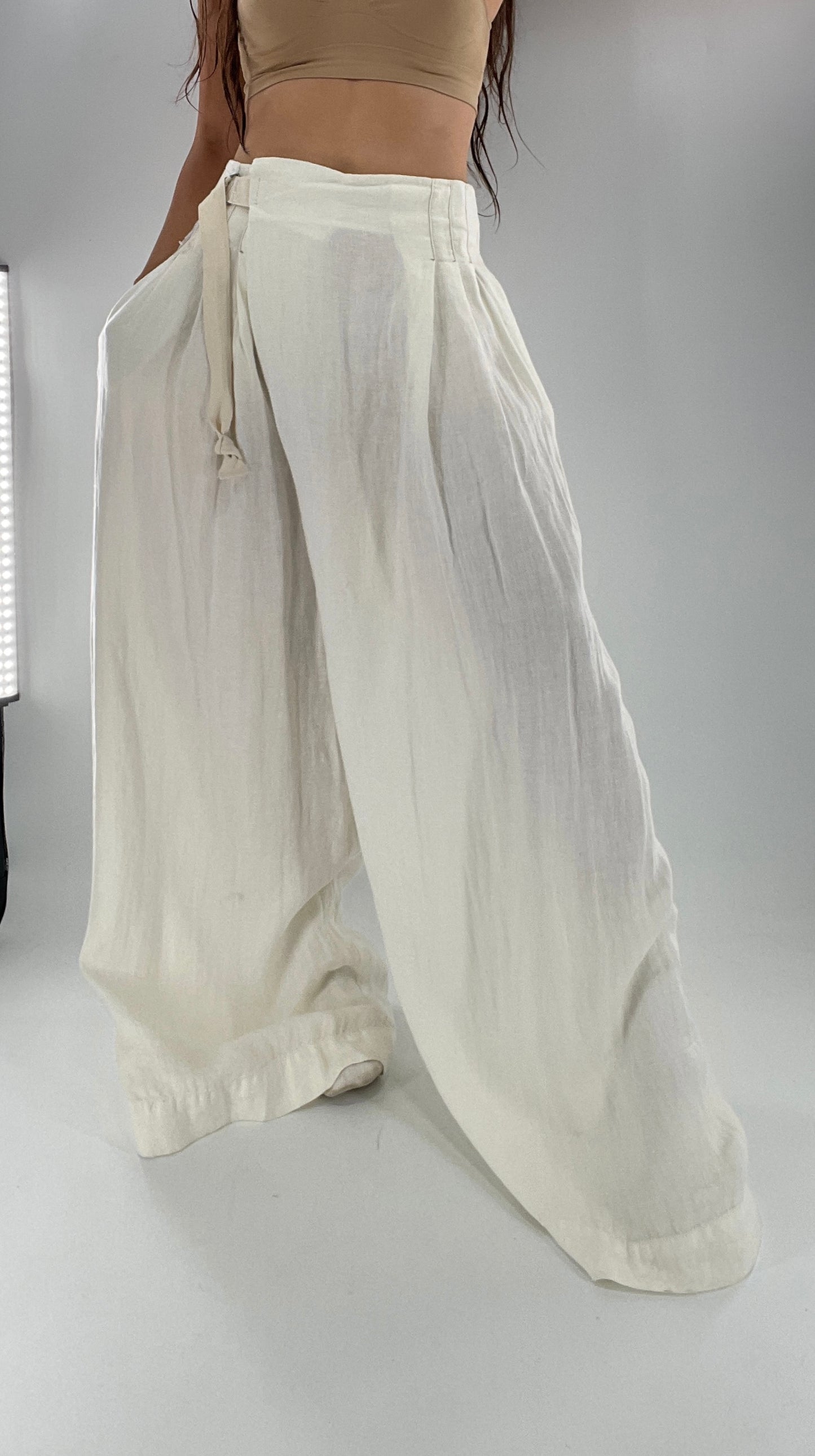 Free People Off White Pleated Trouser Wide Leg (2)