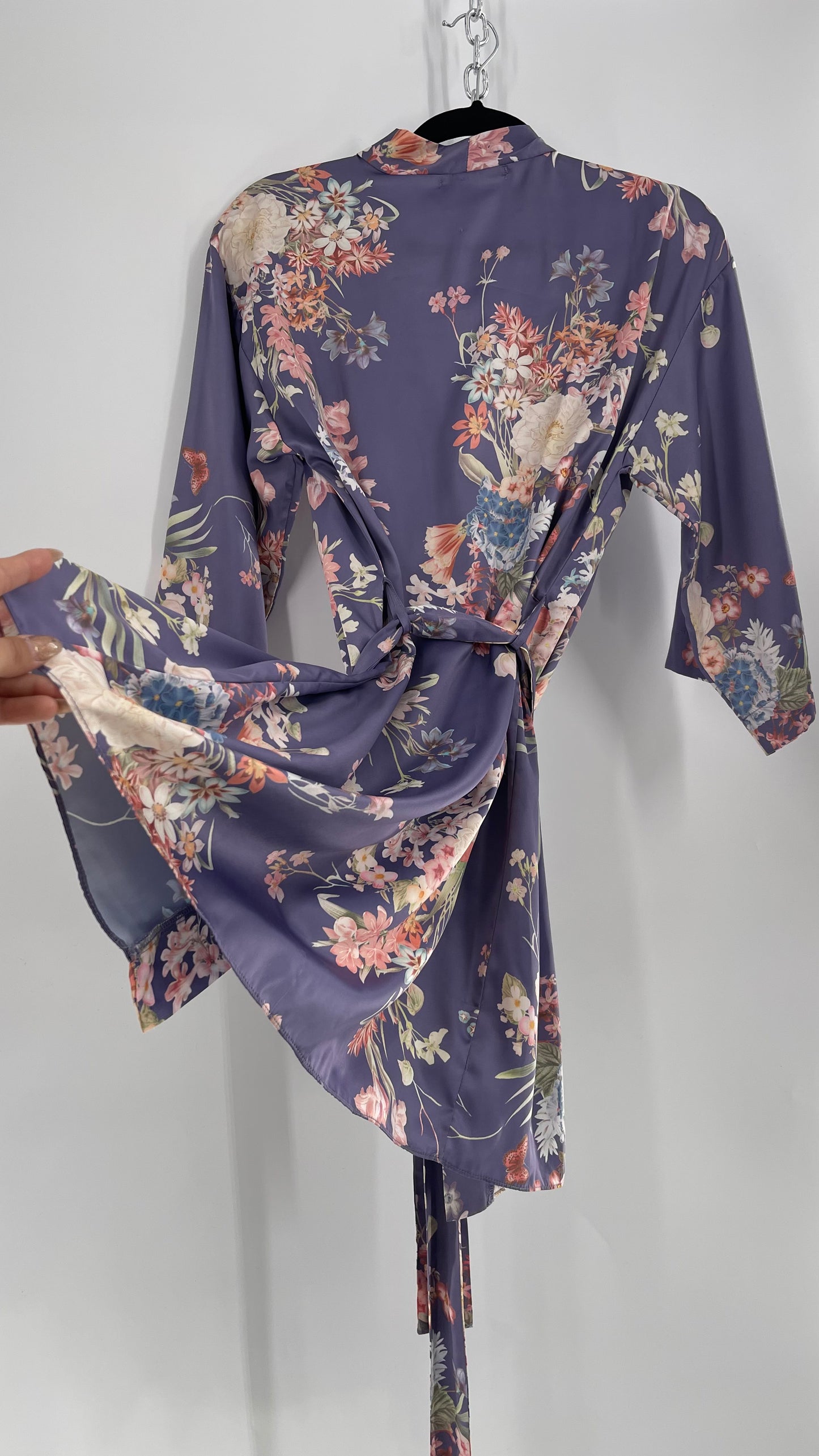 Anthropologie Flora Nikrooz Purple Floral Satin Robe (XS/S)