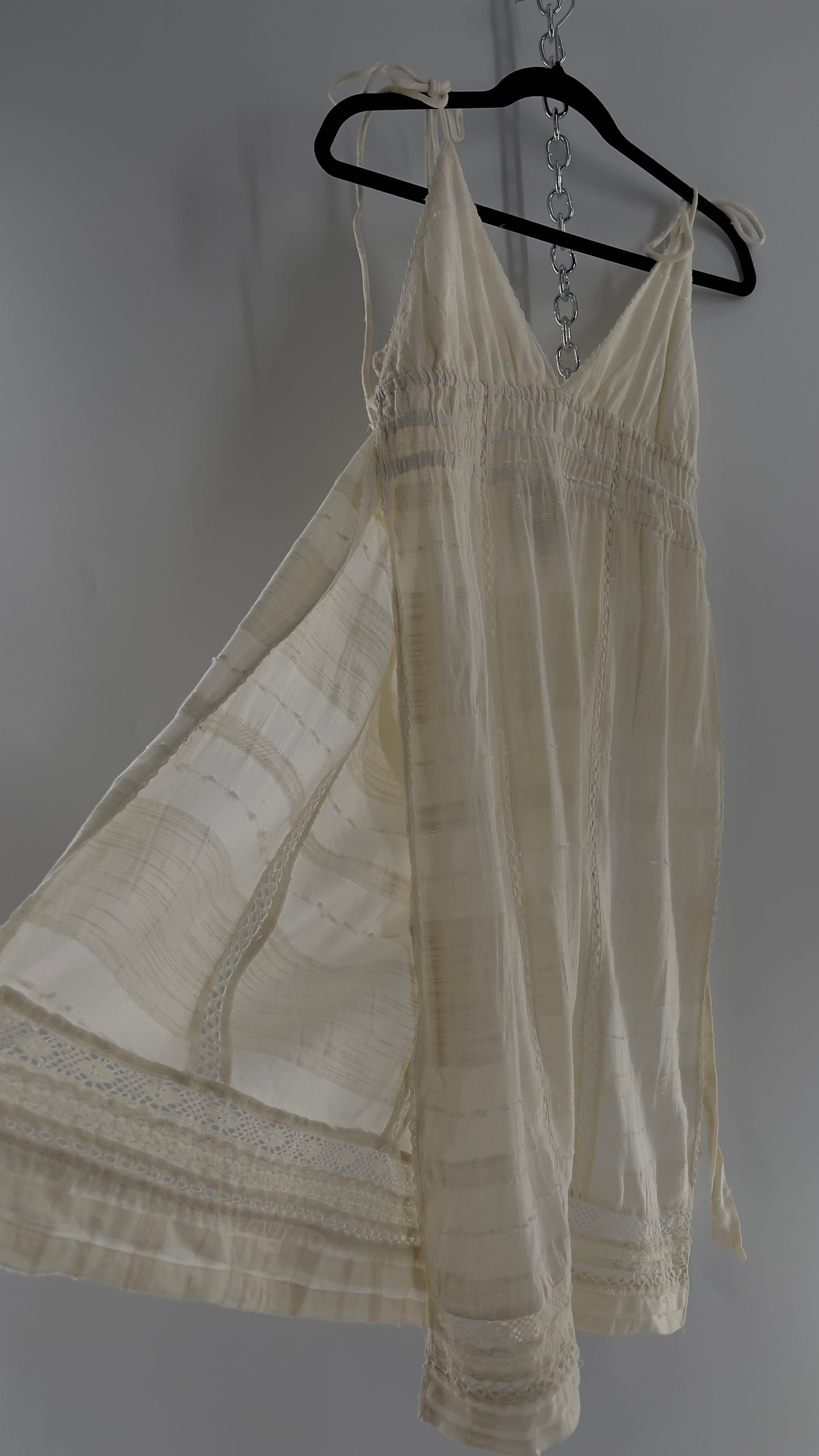 Free People White Cotton Lace Slit Side Midi (Medium)