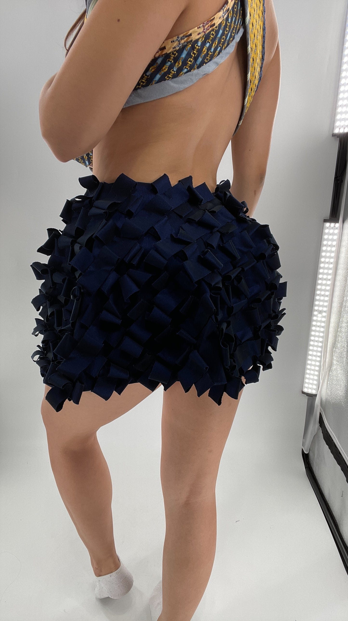 Samuel Dong Navy Blue Metallic Textured Micro Mini (2)