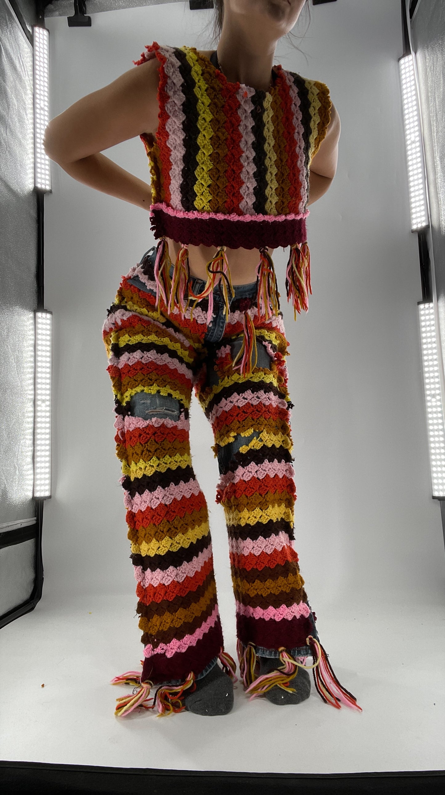 Custom Handmade RAGGEDY ANN Crochet Fringe Lined Crop (S/M)