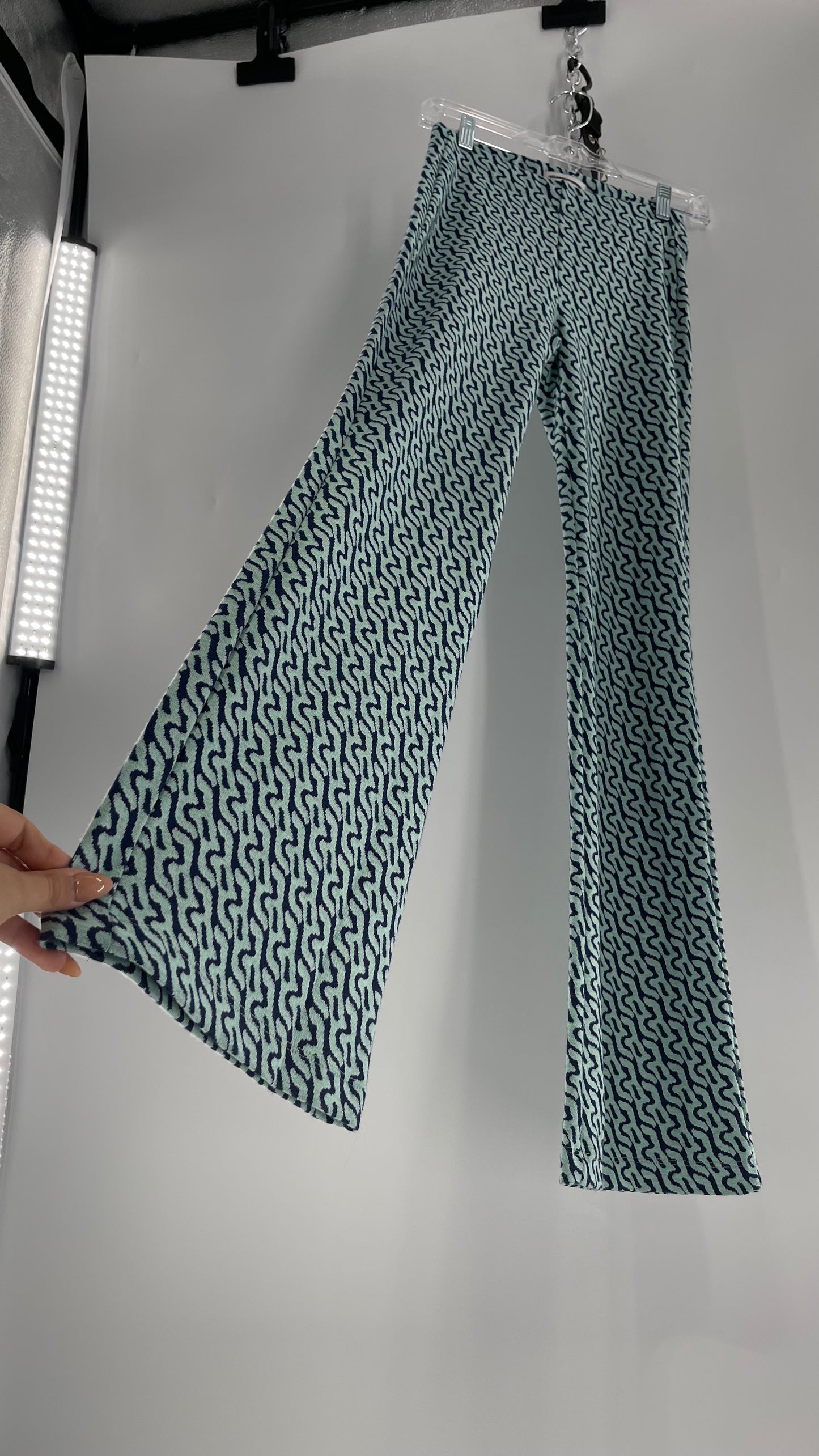 Urban Outfitters Teal Water Patterned Knit Flares (XS)