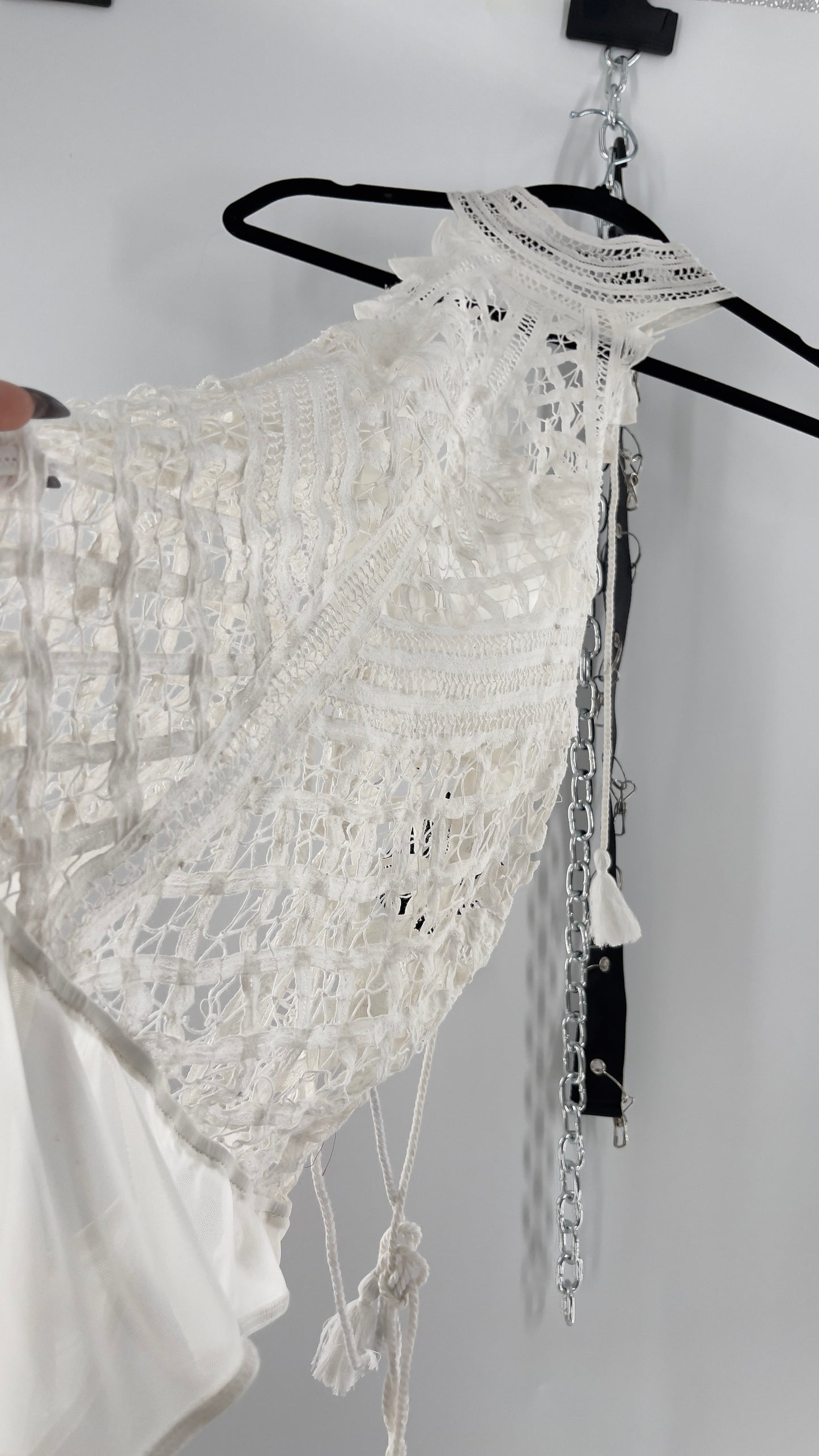 Intimately Free People Be My Battenburg White Lace Halter Bodysuit (XL)
