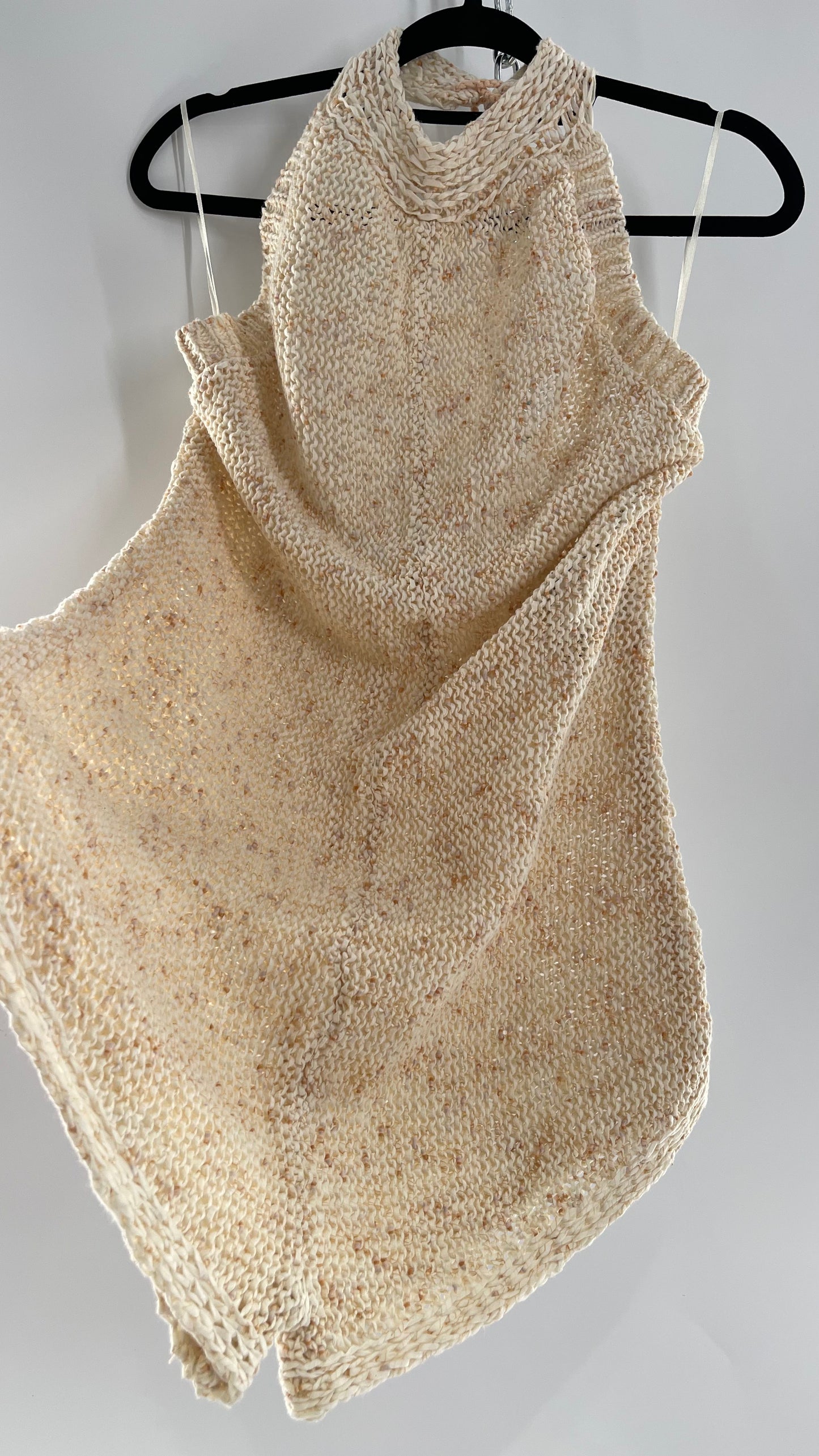 Free People Beige Peaches and Cream Crochet Knit Romper (XL)