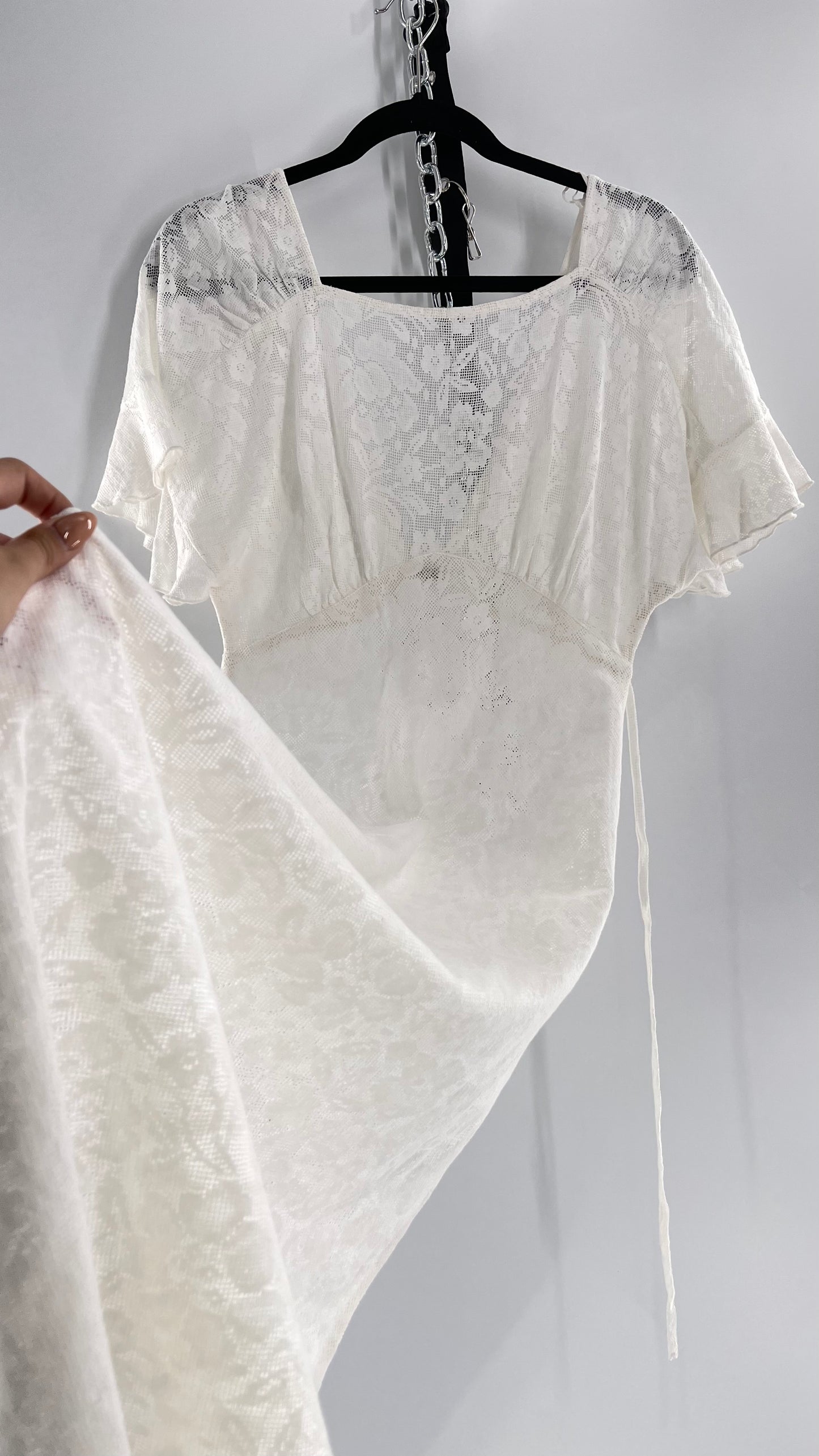 Free People White Lace Gauze Dress (XS)