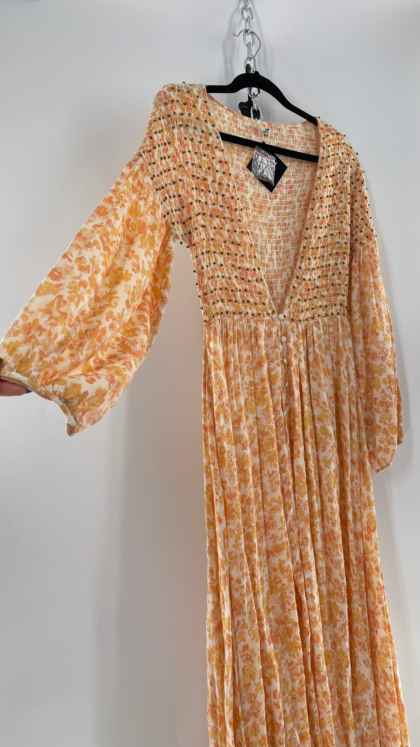 Intimately Free People Orange Floral Smocked Maxi Dress (XS)
