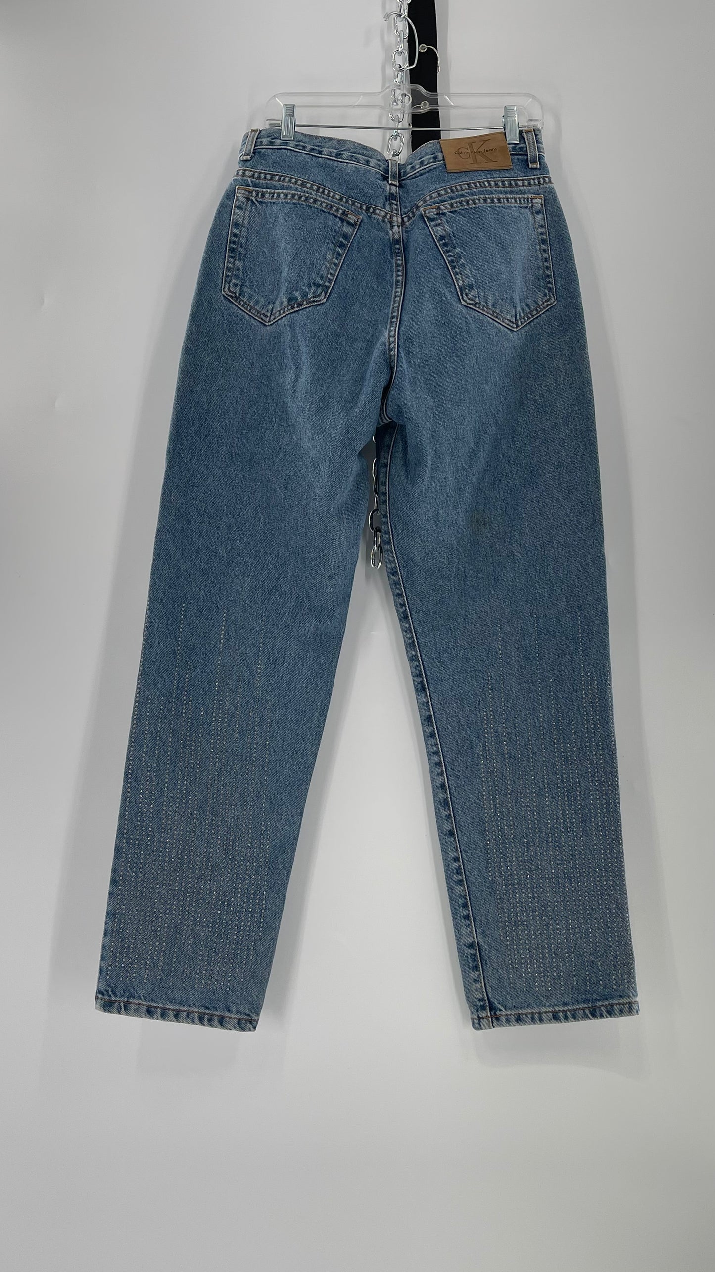 Vintage Calvin Klein Stone Washed Jeans with Silver Glitter Hem (29/30)
