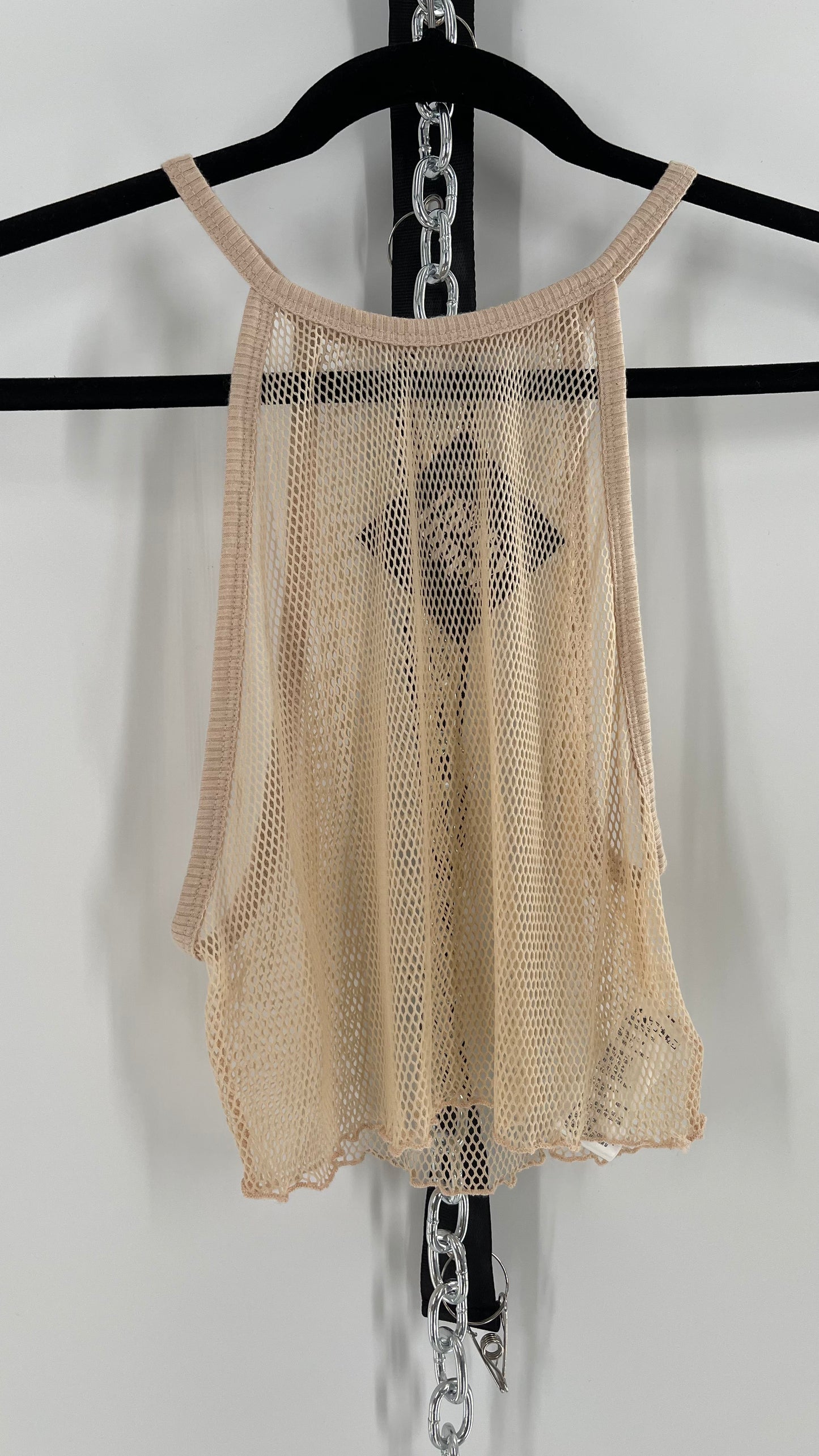 Urban Outfitters Beige Cropped Mesh Tank (Medium)